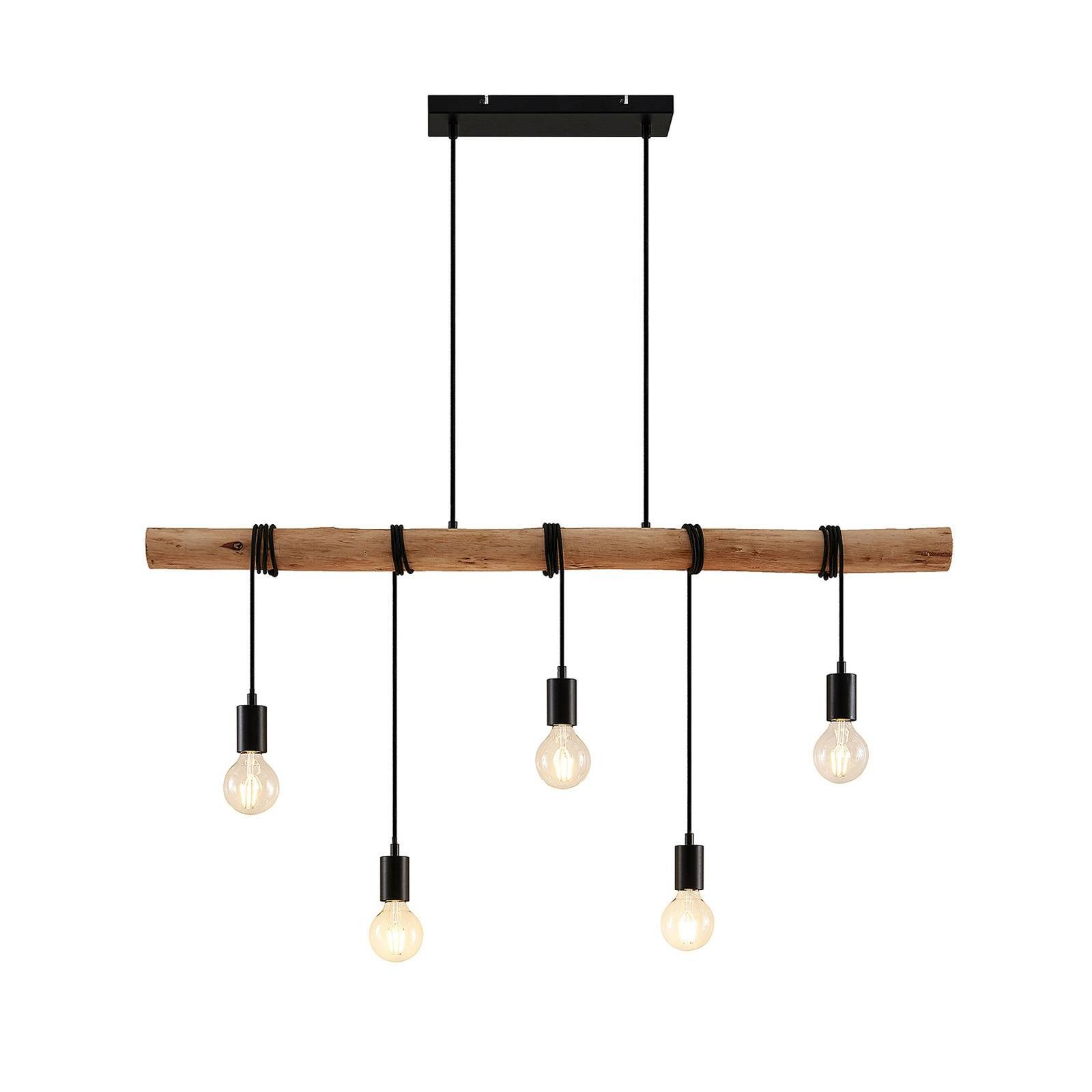 Lindby Hängeleuchte Rom, Holz IP20, 5 x 60 W günstig online kaufen