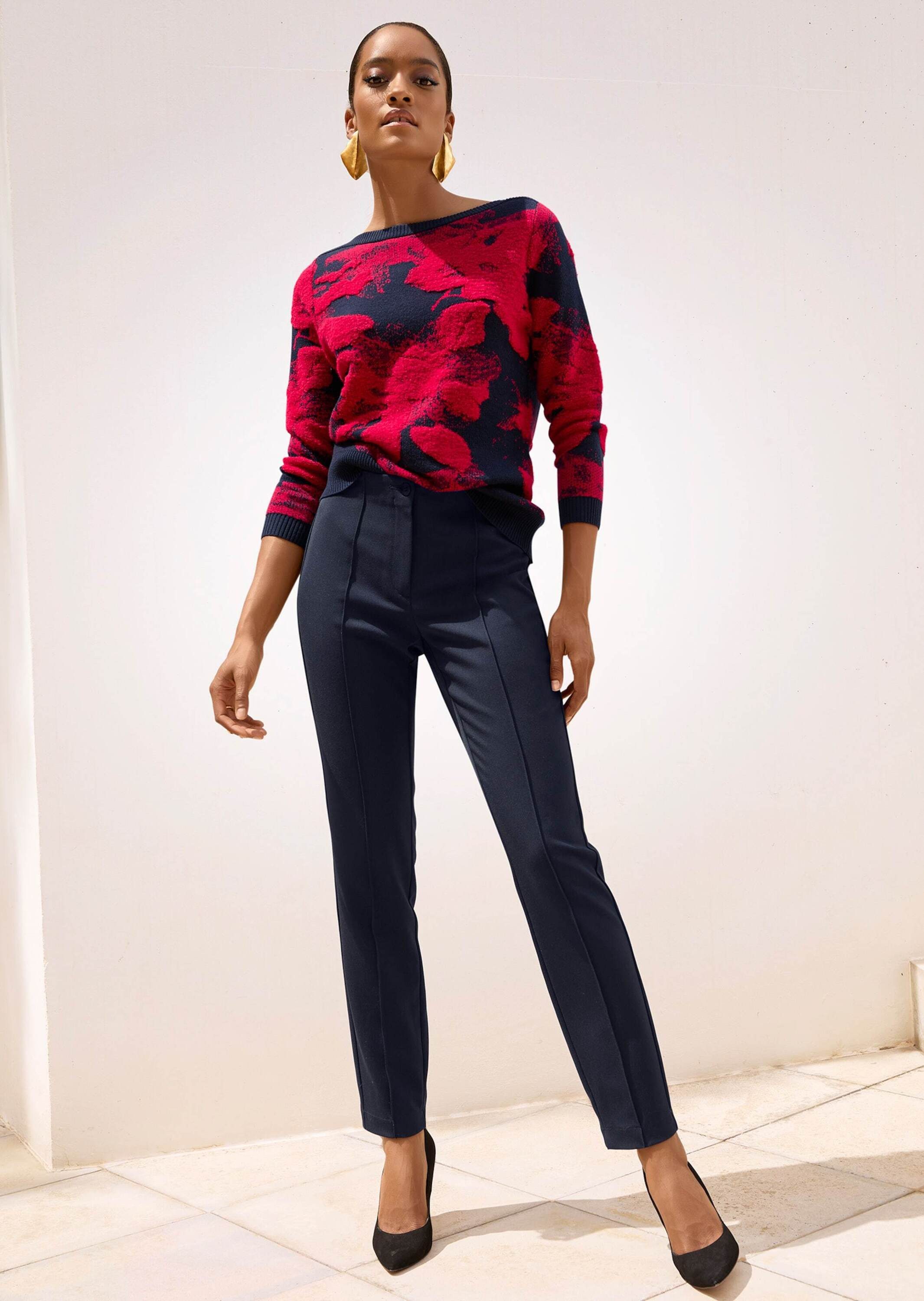 MADELEINE Strickpullover Strickpullover mit U-Boot-Ausschnitt Wollpullover mit Rippenbündchen und Langarm