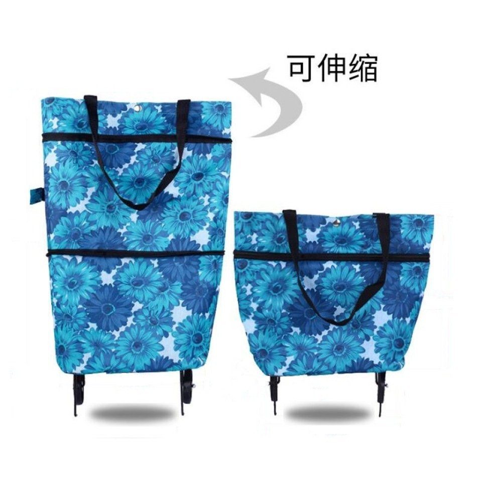 Blusmart Einkaufstrolley Einkaufswagen-bedruckte Tasche Mit Rollen, Einkaufstrolley blaue Chrysantheme