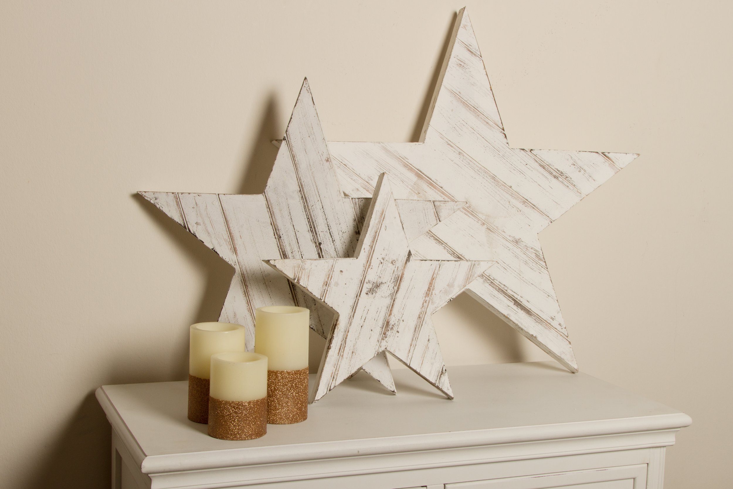 Wohnando 'White 3er Dekofigur Star', Weihnachtssterne Sterne Weihnachtsdeko weiße Set