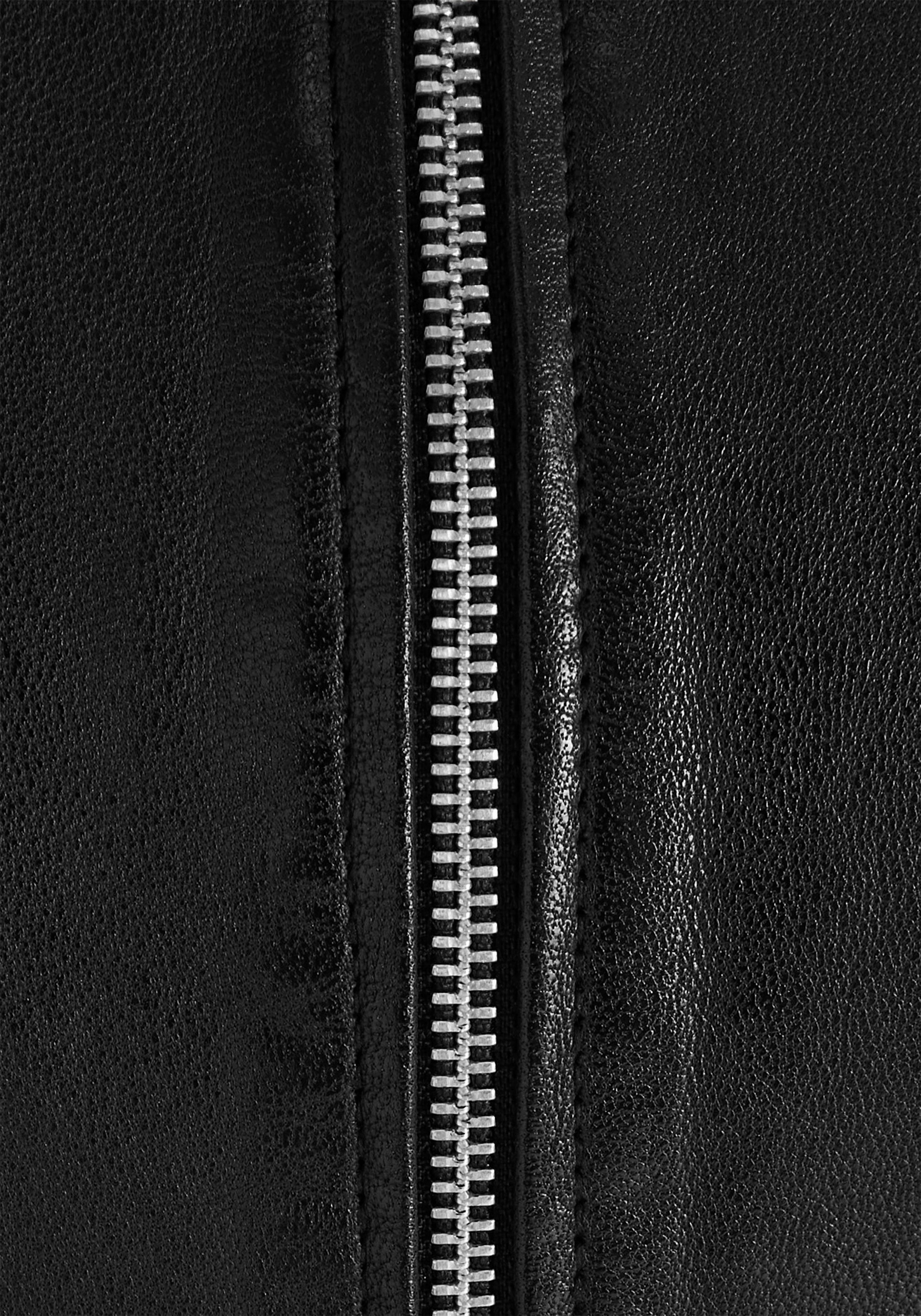 praktischem PARIS HECHTER am Kragen von Druckknopfverschluss Lederjacke HECHTER schwarz PARIS Lederjacke mit