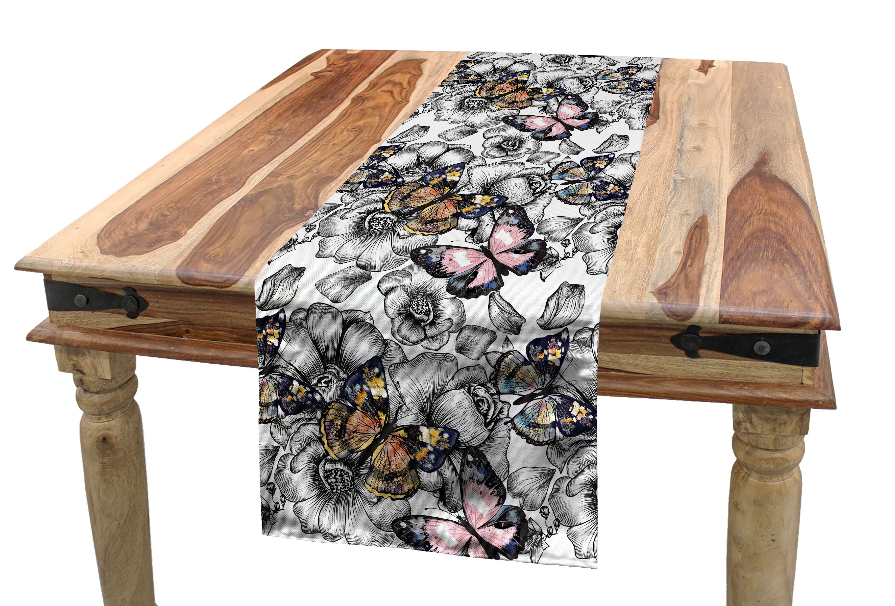 Abakuhaus Tischläufer Esszimmer Küche Rechteckiger Dekorativer Tischläufer, Blumen Monarch Butterfly Retro