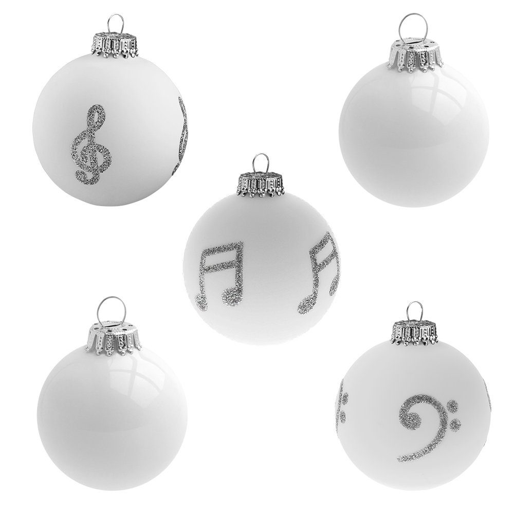 mugesh Weihnachtsbaumkugel 5er-Set Weihnachtskugeln Musikmotive weiß, für Musiker