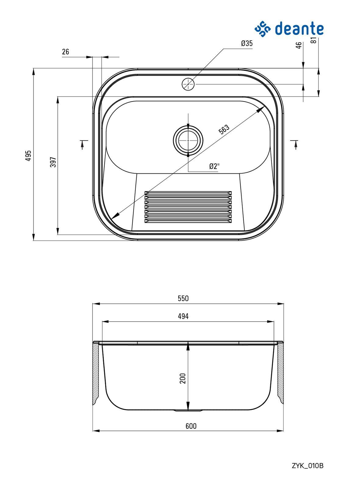 Deante Waschbecken Einbau oder Wandmontage Spülbecken 1-Becken, Satin