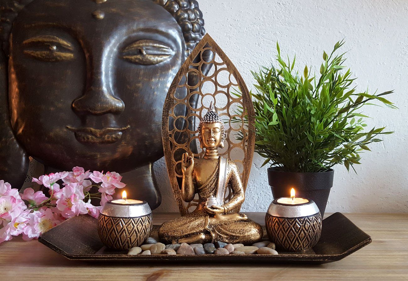 gold-rot Home Deko Kerzen & Kerzenständer Kerzenständer unbekannt Kerzenständer Teelichthalter Buddha 