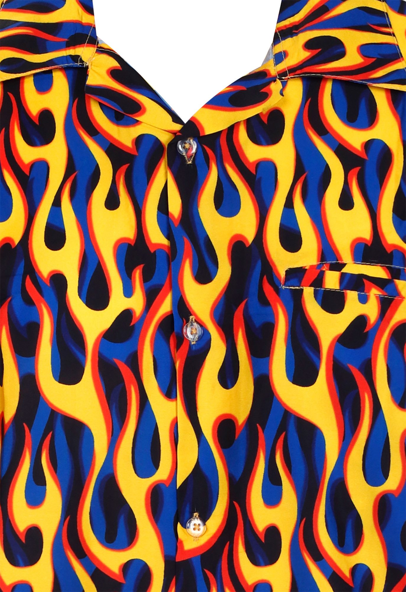 King Kameha Hawaiihemd Flames Allover Funky Hawaii-Hemd Kurzarm Front-Tasche Stylish Unisex