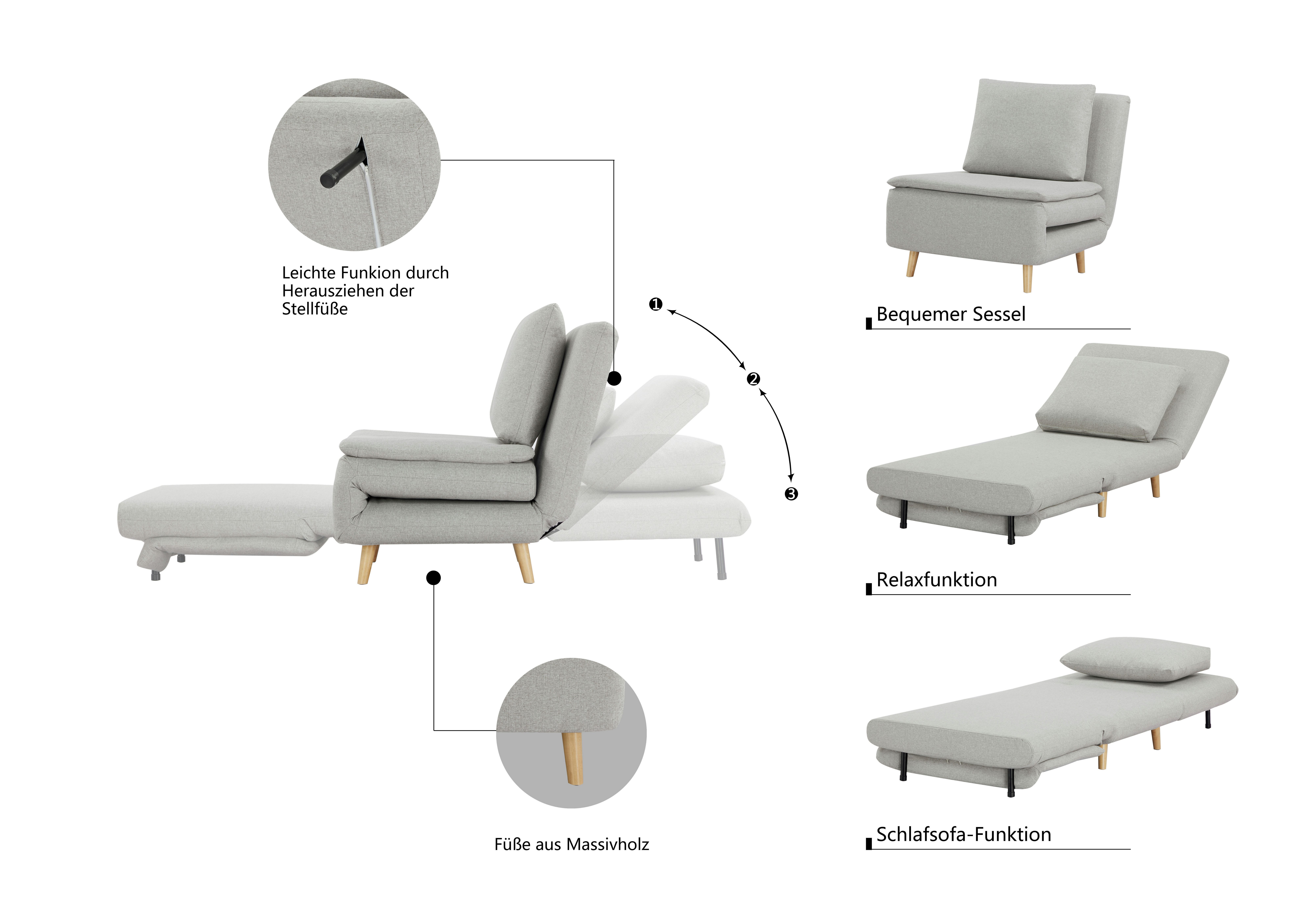 OTTO home Sessel AINSLEY - OTTO. Verlässliche Qualität., wandelbar zum Gästebett, Schlafliege, Webstoff u. Cord-Bezug