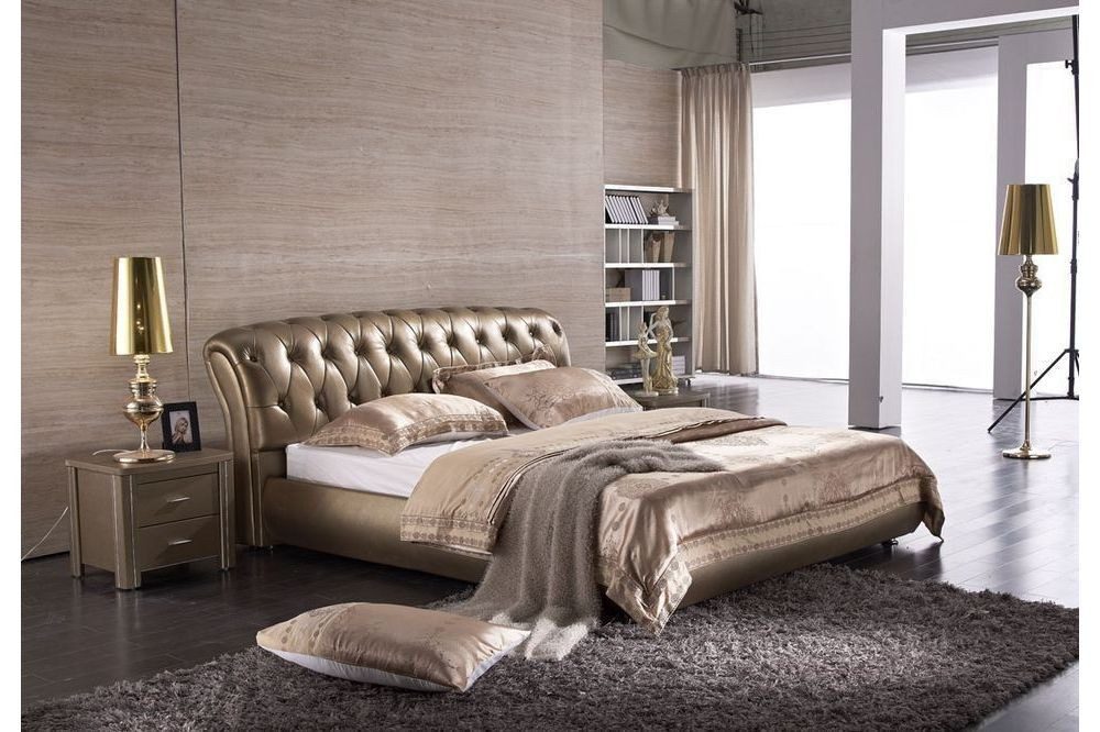 JVmoebel Polsterbett Lederbett in Gold mit elegantem Polsterdesign, Made in Europa