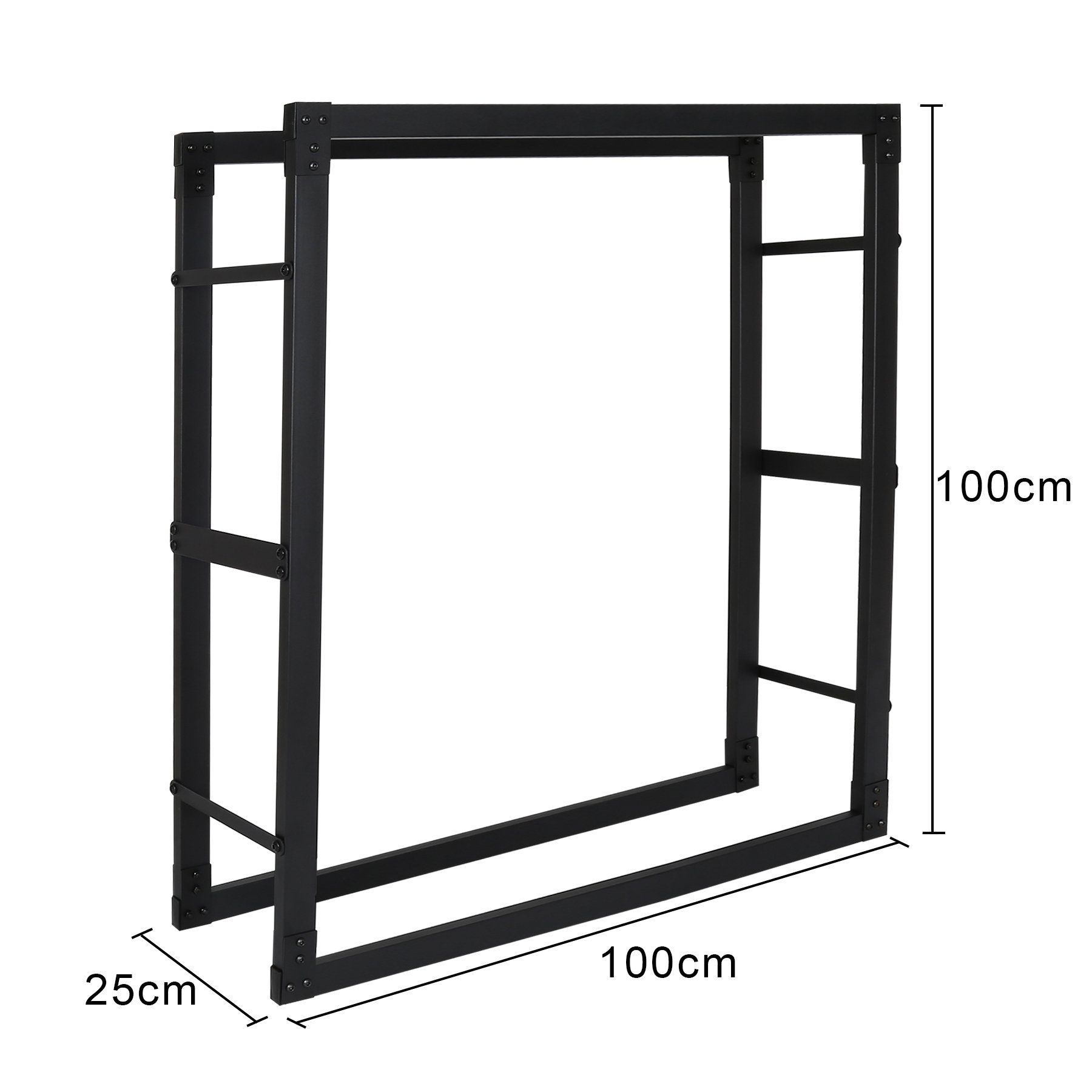 Holzhalter Metall Kaminholzregal Kaminholzständer 150x80x25cm, Lospitch Kaminholzregal BxTxH:80x25x150 cm Schwarz