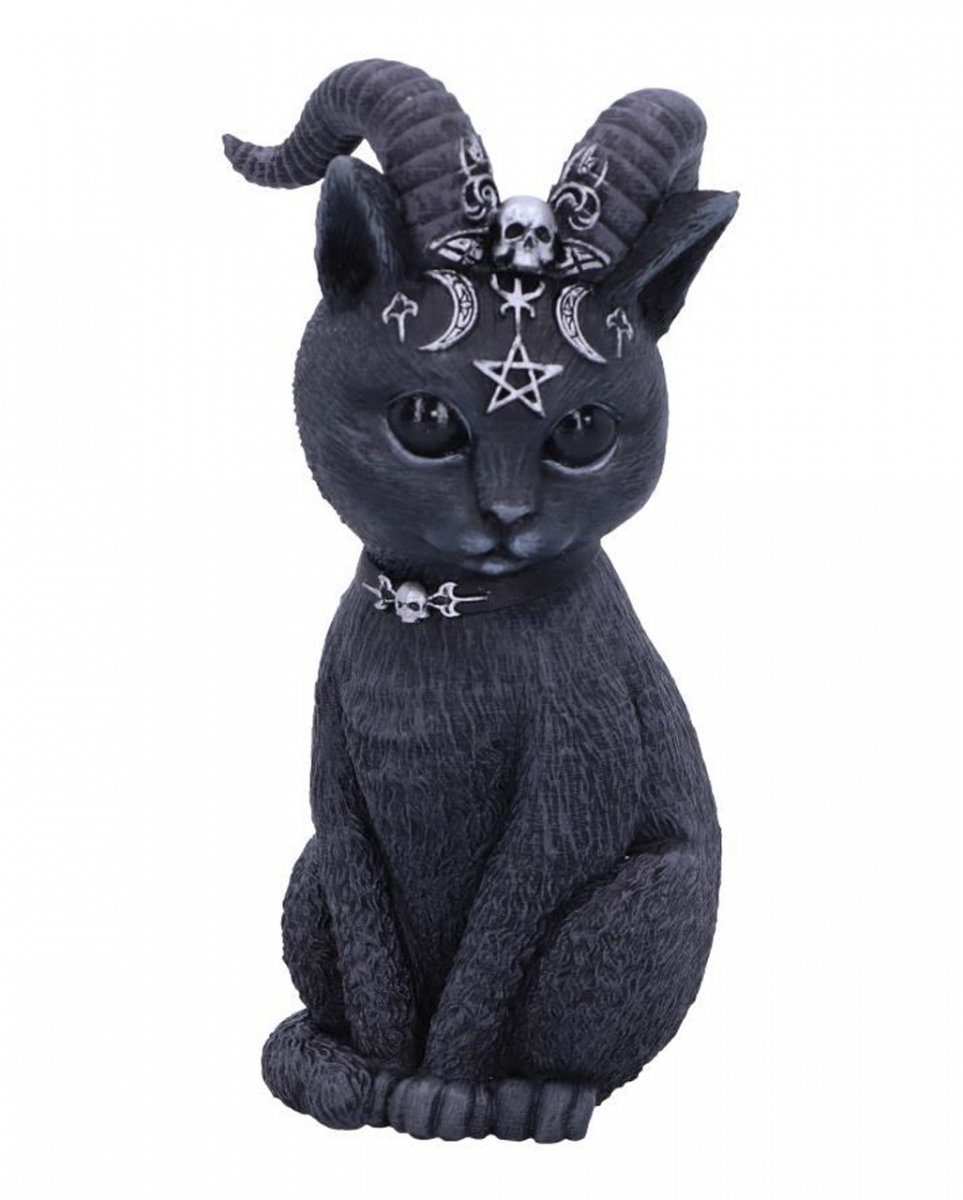 Horror-Shop Dekofigur Geheimnisvolle Katzenfigur mit Ziegenhörner als Go | Dekofiguren