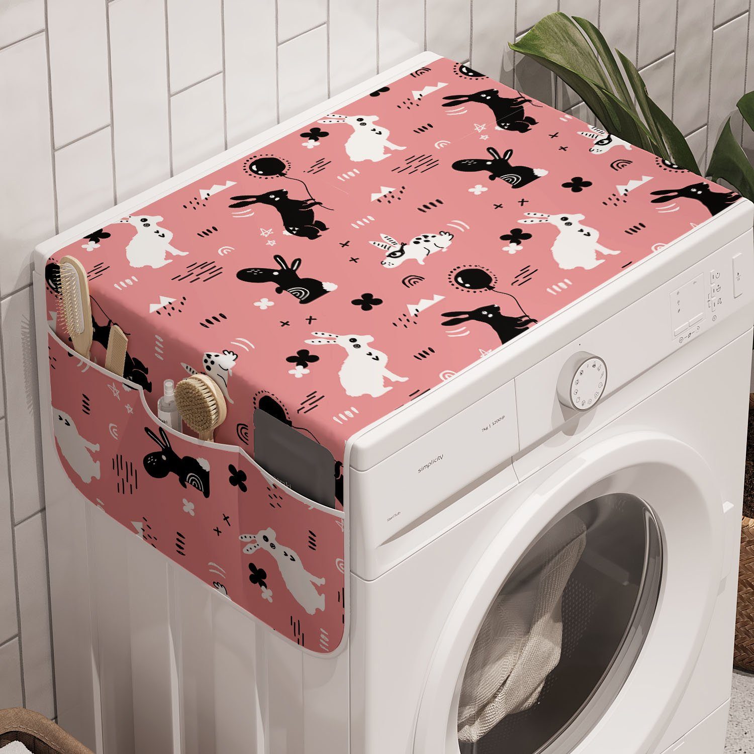 Abakuhaus Badorganizer Anti-Rutsch-Stoffabdeckung für Waschmaschine und Trockner, Hase Kreative Lustige Kaninchen Kunst