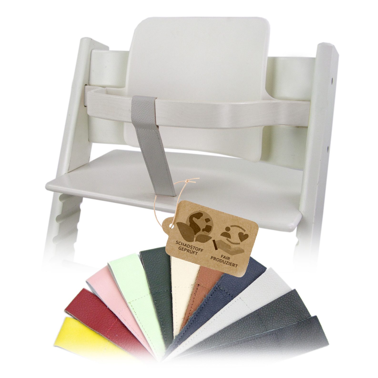 BambiniWelt by Rafael K. Leder Schrittgurt kompatibel mit Stokke Tripp Trapp Hochstuhl-Gurt, Echtleder, Öko-Leder, abwaschbar - naturbelassen - wohlriechend