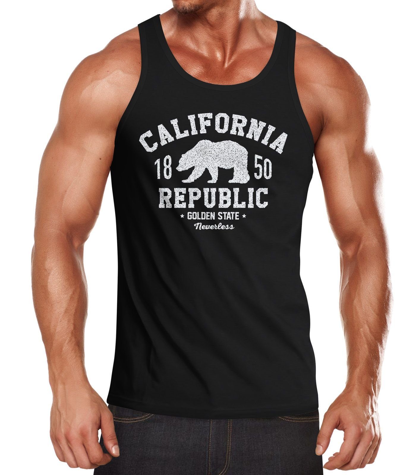 Neverless Tanktop Herren Tank-Top California Republic Kalifornien Golden State Grizzly Bär Bear Logo Muskelshirt Muscle Shirt Neverless® mit Print