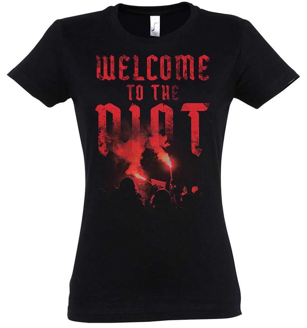 Urban Backwoods Print-Shirt Welcome To The Riot Damen T-Shirt Demonstration Fußball Anarchy Demo (1-tlg) Soccer Fans Football Aufstand