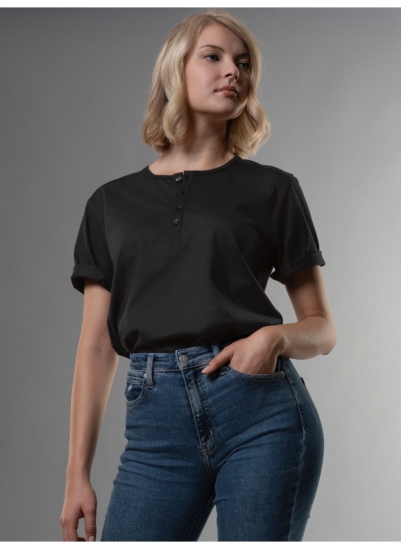 Trigema T-Shirt TRIGEMA T-Shirt mit Knopfleiste DELUXE Baumwolle (1-tlg)