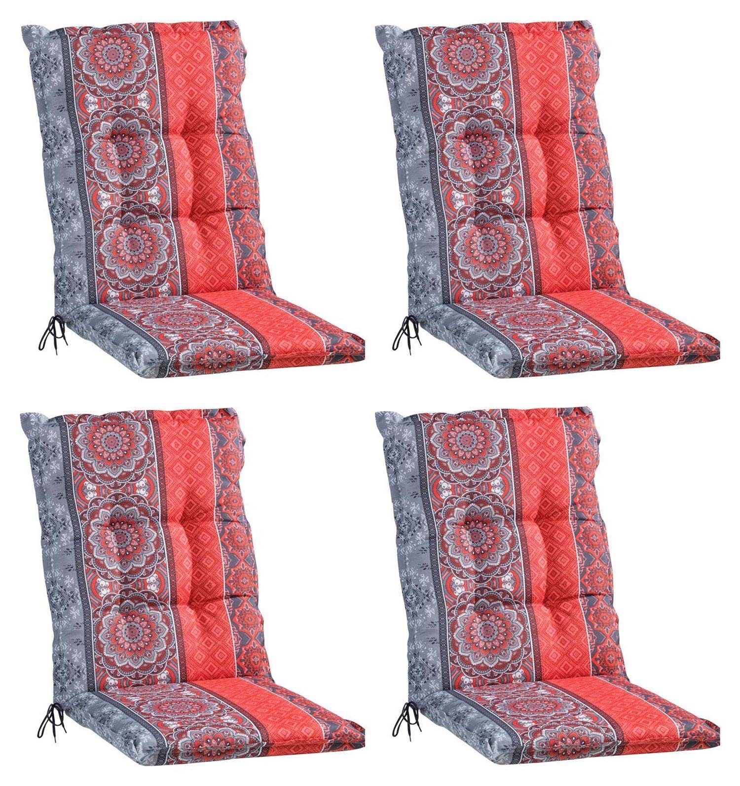 GODE Polsterauflage FULMINA, B 50 x L 110 cm, Grau, Rot, 4er Set, (Set