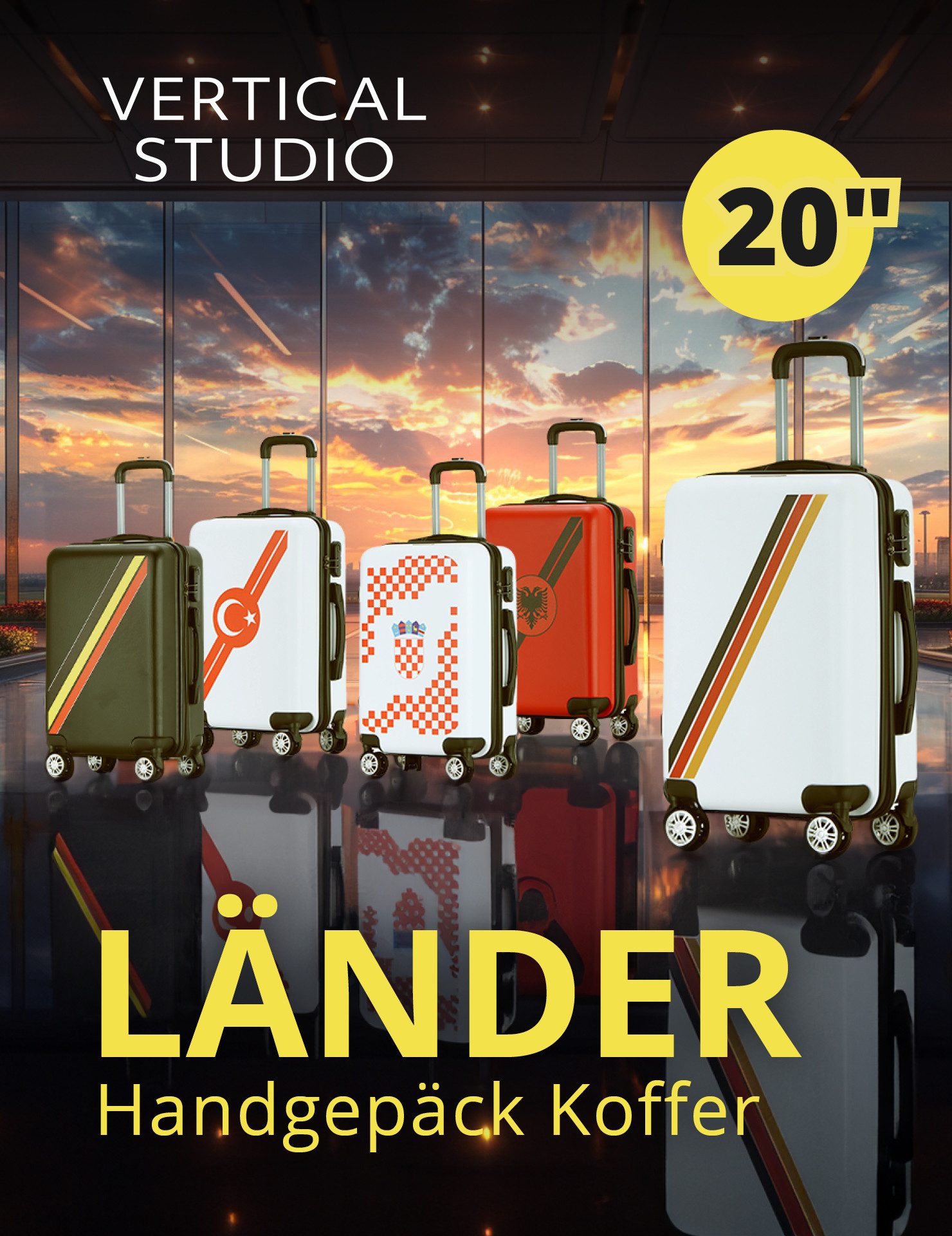VERTICAL STUDIO Handgepäck-Trolley 20" Länder Handgepäck Koffer, mit großer Länder-Grafik auf der Vorderseite