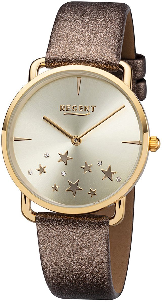 Regent Quarzuhr Regent Damen Uhr BA-468 Leder Quarz, Damen Armbanduhr rund,  mittel (ca. 33mm), Lederarmband