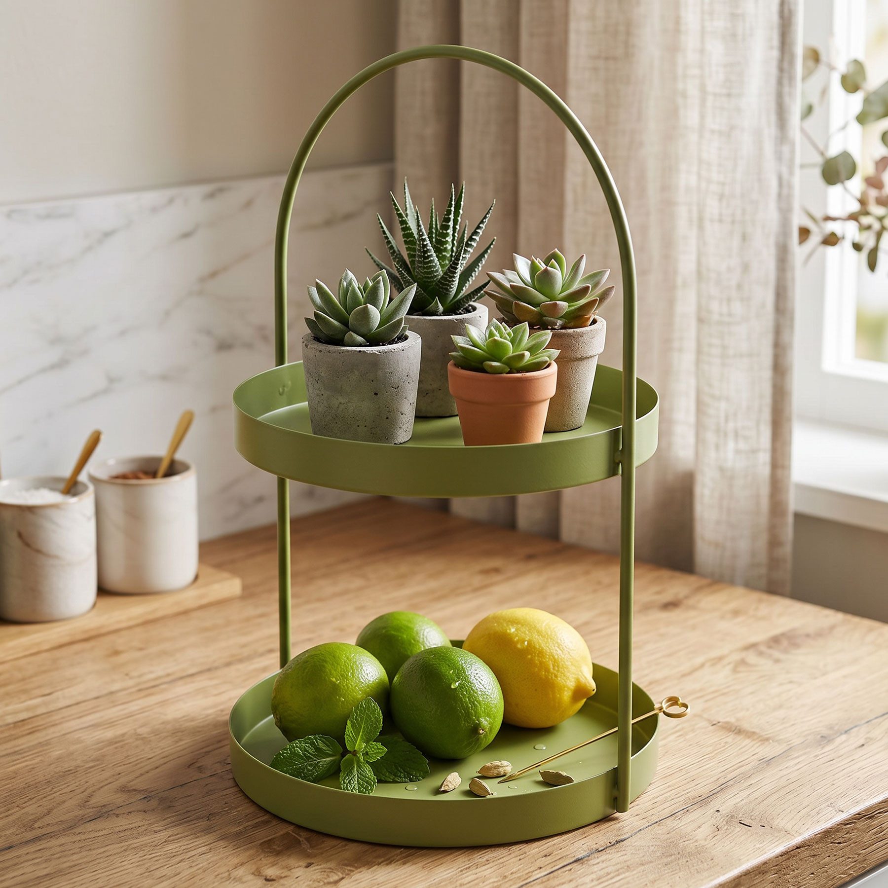 Levandeo® Etagere, Metall Etagere Grün 2 Etagen H45cm Matt Servierplatte Servierständer