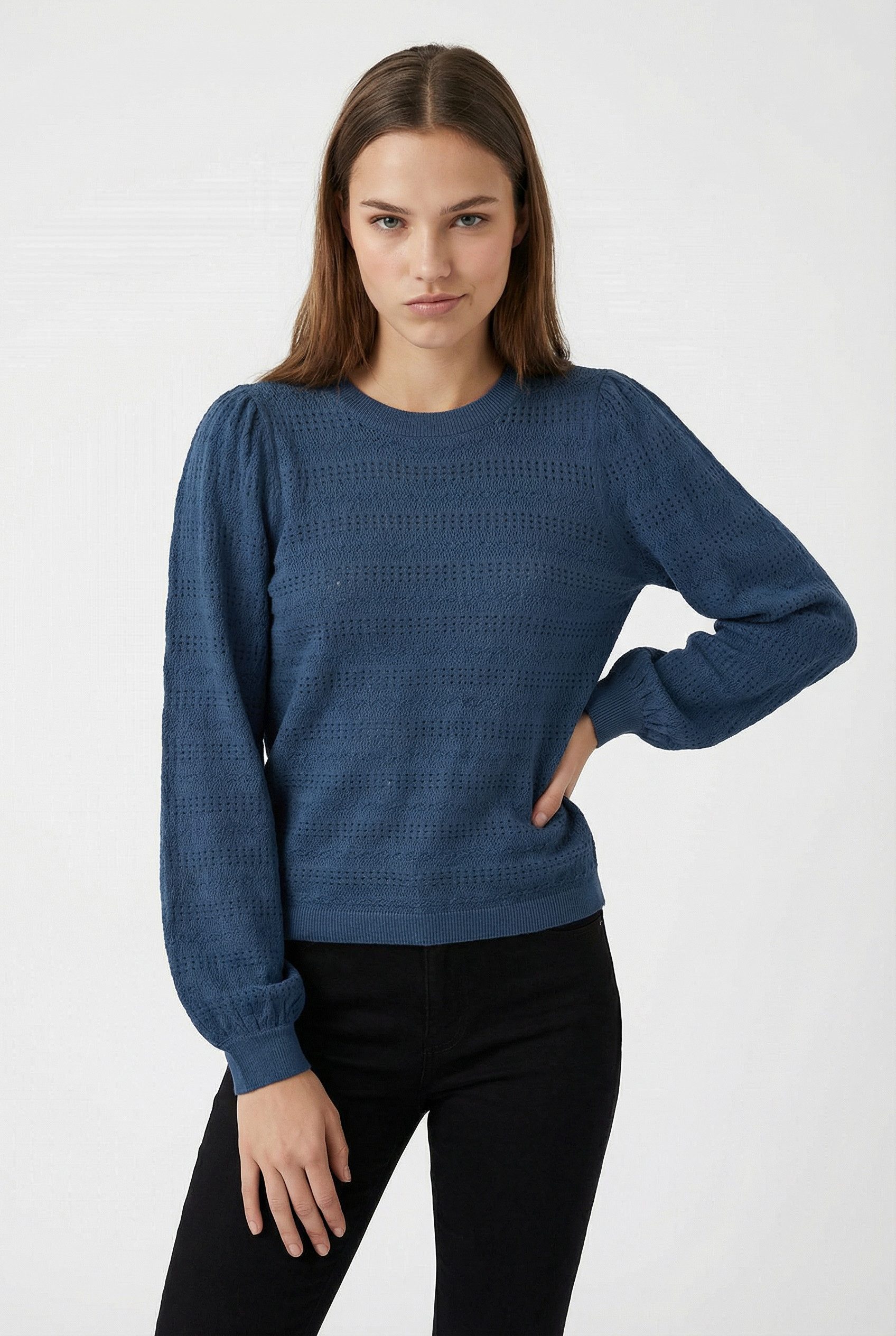 Vero Moda Strickpullover VMLIMONE LS O-NECK PULLOVER BOO mit Lochmuster