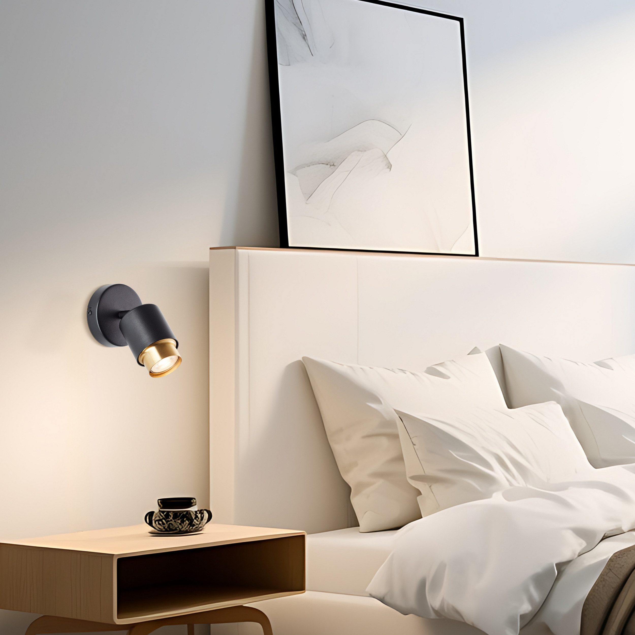 Lightbox Deckenstrahler, LED wechselbar, Warmweiß, LED Wandspot Ø 10 cm, 350 lm, 3000 K, schwenkbar, schwarz goldfarben