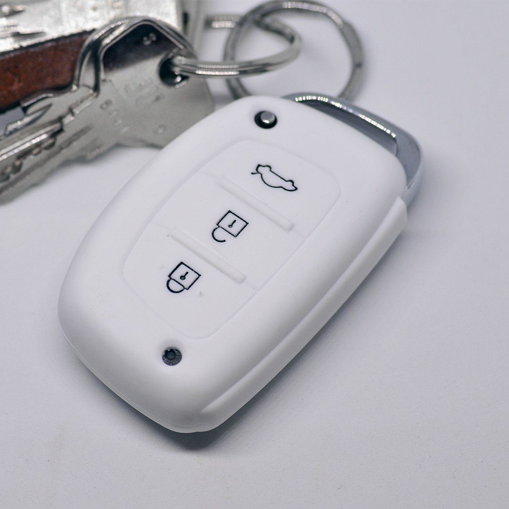 mt-key Schlüsseltasche Autoschlüssel Softcase Silikon Schutzhülle Weiß, für Hyundai i10 i20 i40 ix25 ix35 Tucson Accent Ioniq Sonata Santa Fe | Schlüsseltaschen