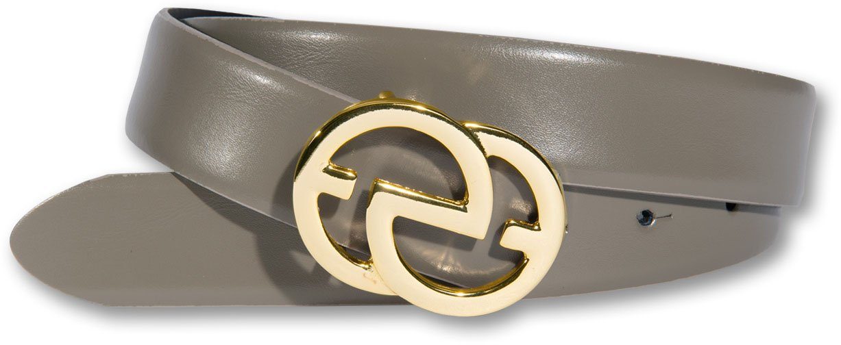 Goldfarbene Designschließe Silbergift khaki Koppelgürtel
