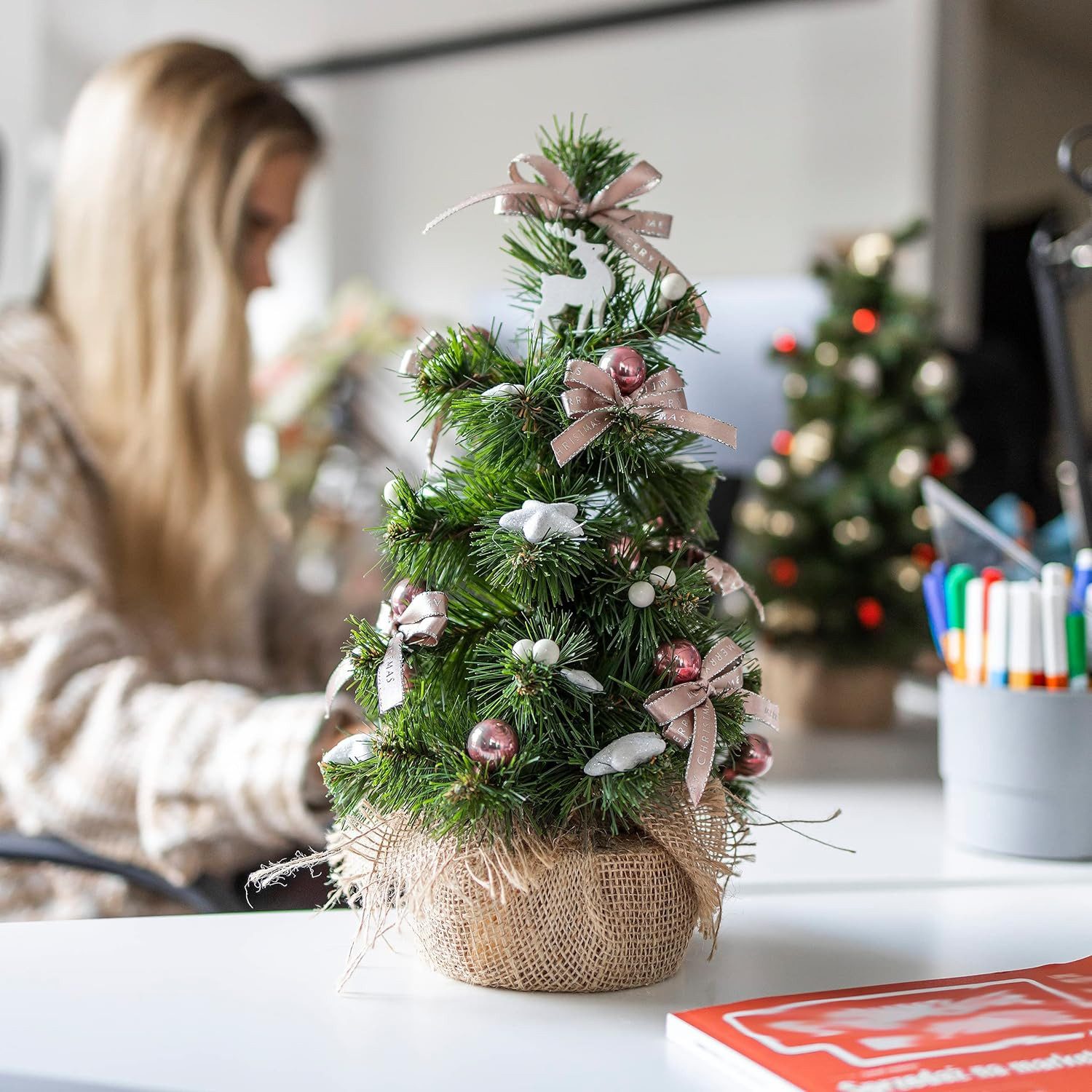 Creative Home Künstlicher Weihnachtsbaum Kleiner Weihnachtsbaum Tannenbaum Künstlich, Christbaum für Tisch Fensterbrett Büro, Innen, Außen