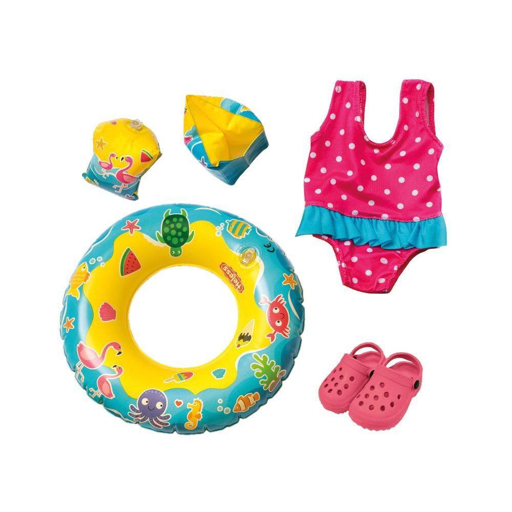 Heless Puppenkleidung Puppen Badeanzug Clogs Schwimmring und Flügel