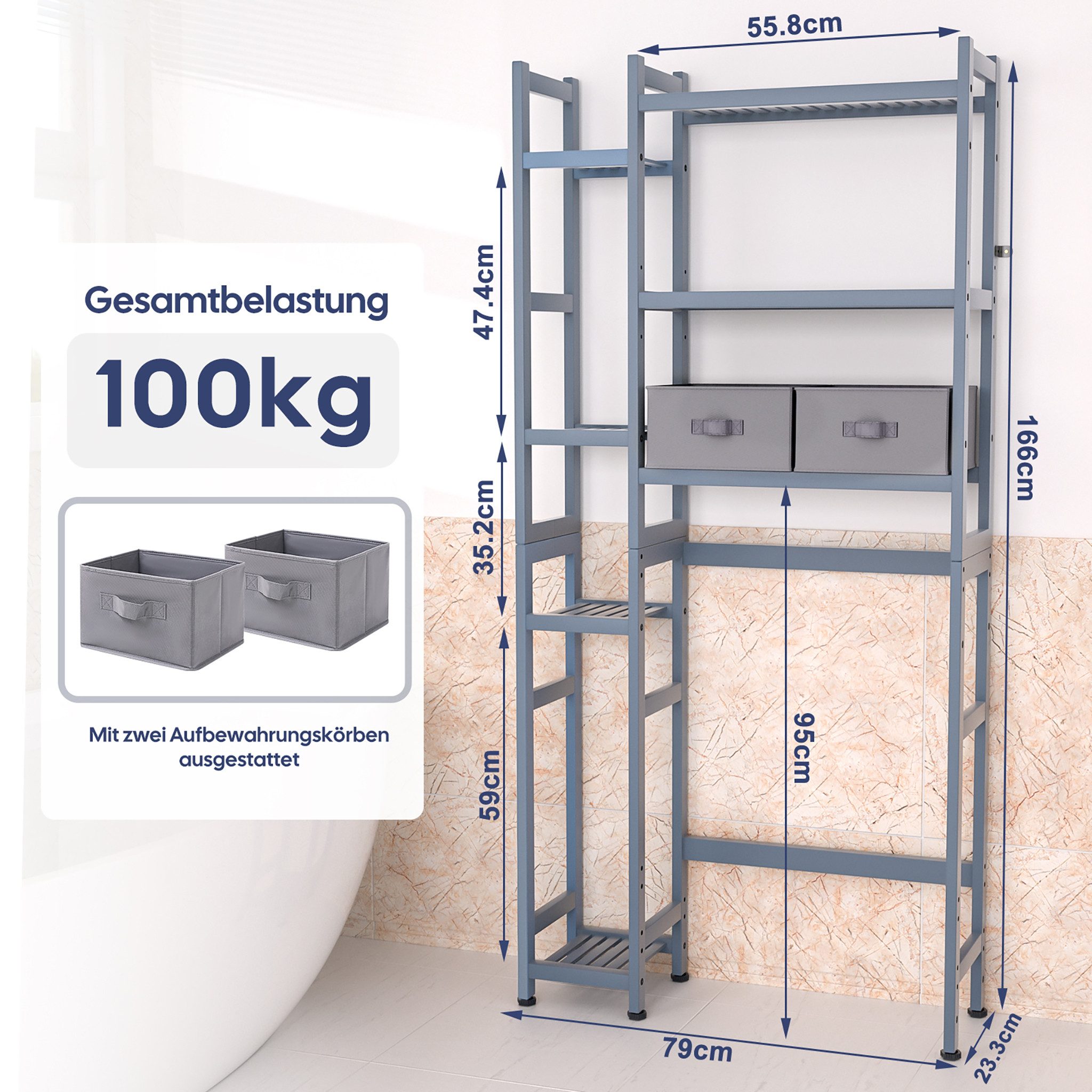 Yorbay Badregal Bambus Toilettenregal mit 7 Ebenen, 79x23,3x166 cm, Badezim günstig online kaufen