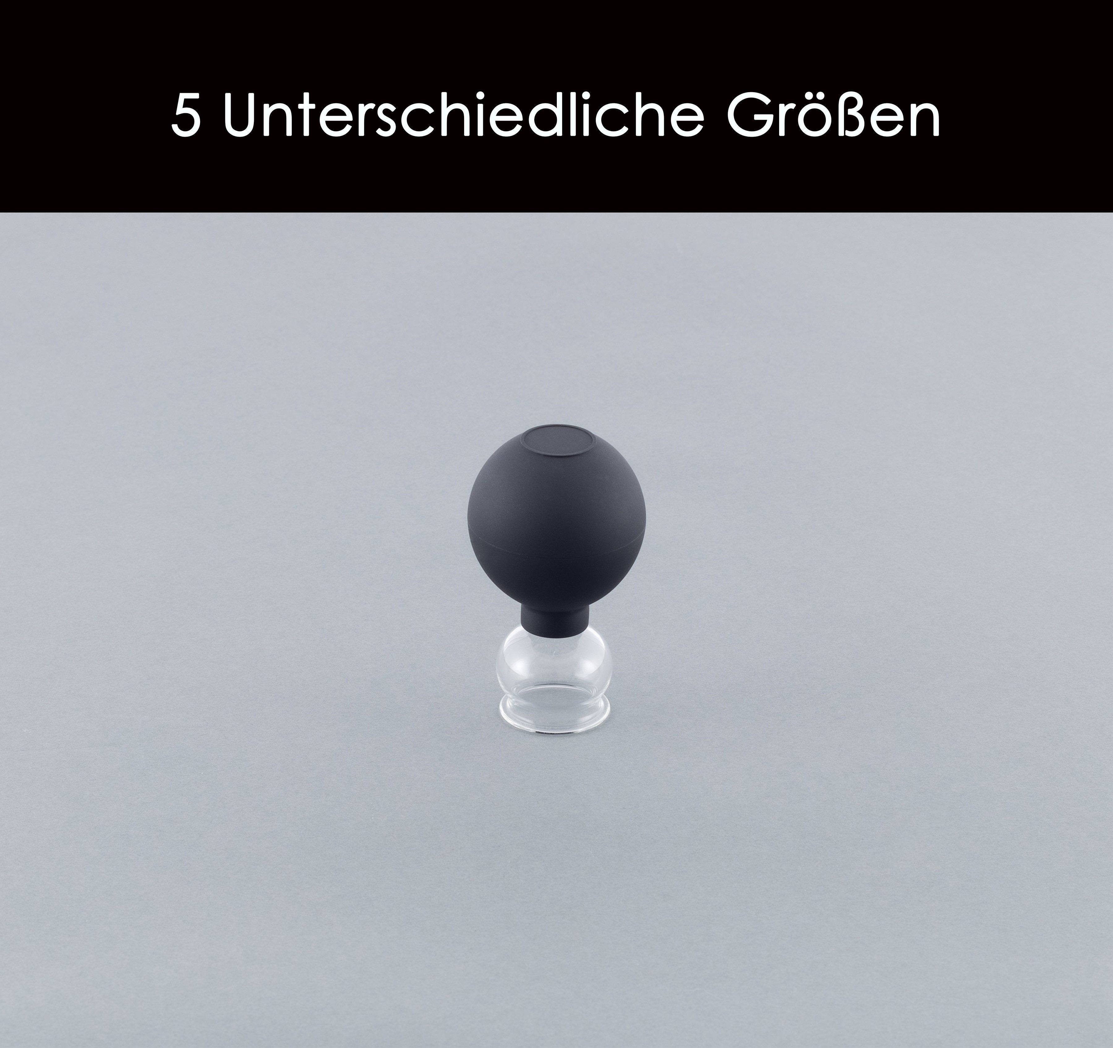 HomeBee Massagerolle Schröpfgläser Set aus Echtglas mit Saugball (Set aus Echtglas mit Saugball, 5-tlg., 5er Set), Optimal gegen Verspannungen
