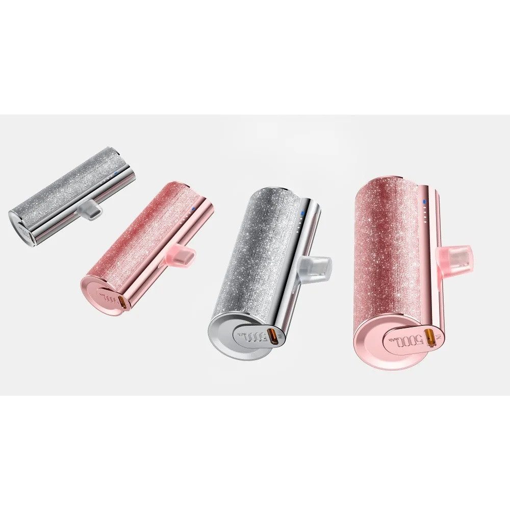 VEGER Powerbank 5 000 mAh mit eingebautem Anschluss 12W PlugOn mit Glitzer Powerbank – Bild 4 von 4