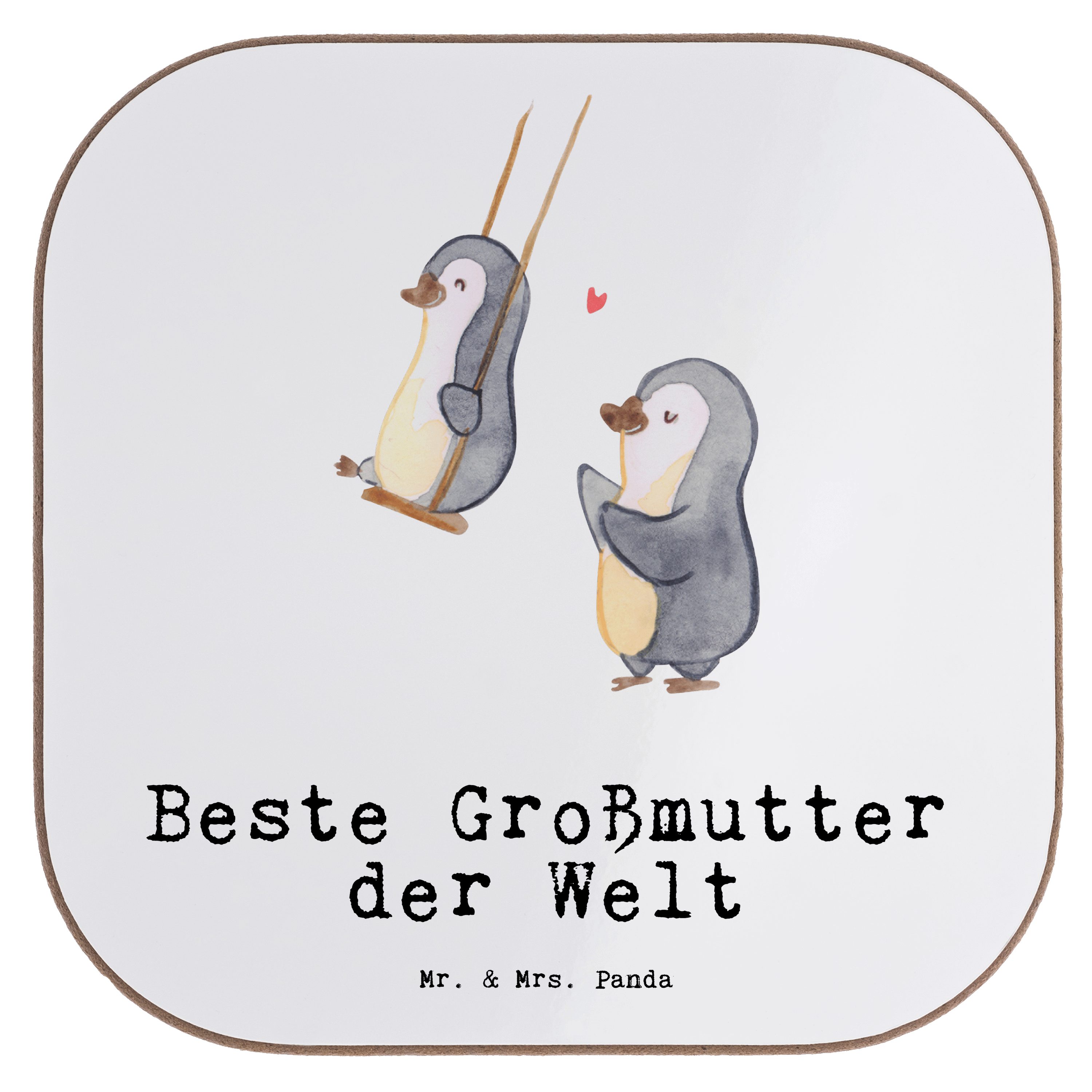Mr. & Mrs. Panda Getränkeuntersetzer Pinguin Beste Großmutter der Welt - Weiß - Geschenk, Bedanken, Danke, 1-tlg.