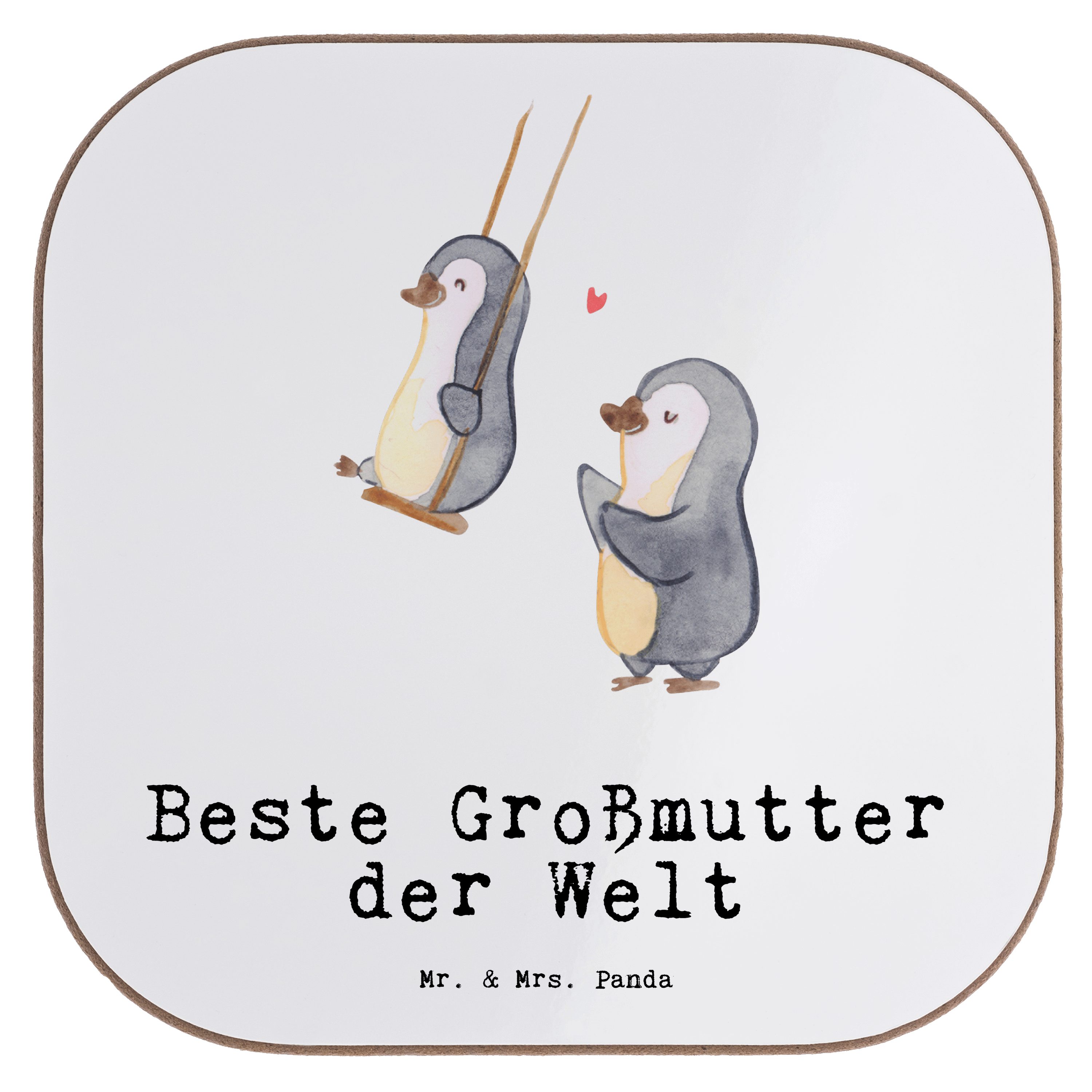 1-tlg. Großmutter Getränkeuntersetzer Welt Geschenk, - Weiß - Panda Bedanken, Mr. Beste & Mrs. Pinguin Danke, der