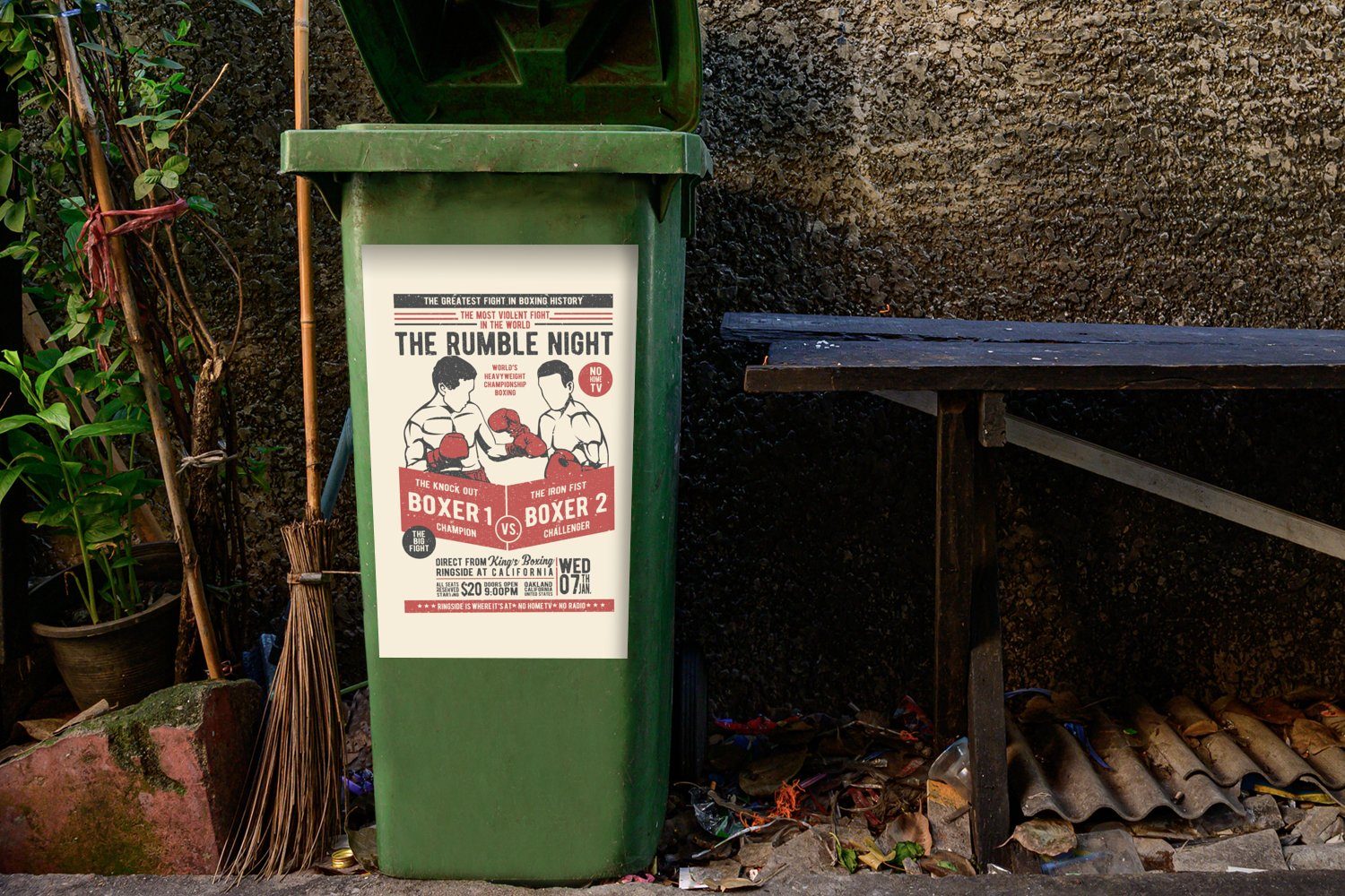 MuchoWow Wandsticker Mannshöhle - Abfalbehälter Boxen Mülltonne, - (1 Mülleimer-aufkleber, - Sticker, Container, Vintage Poster St)
