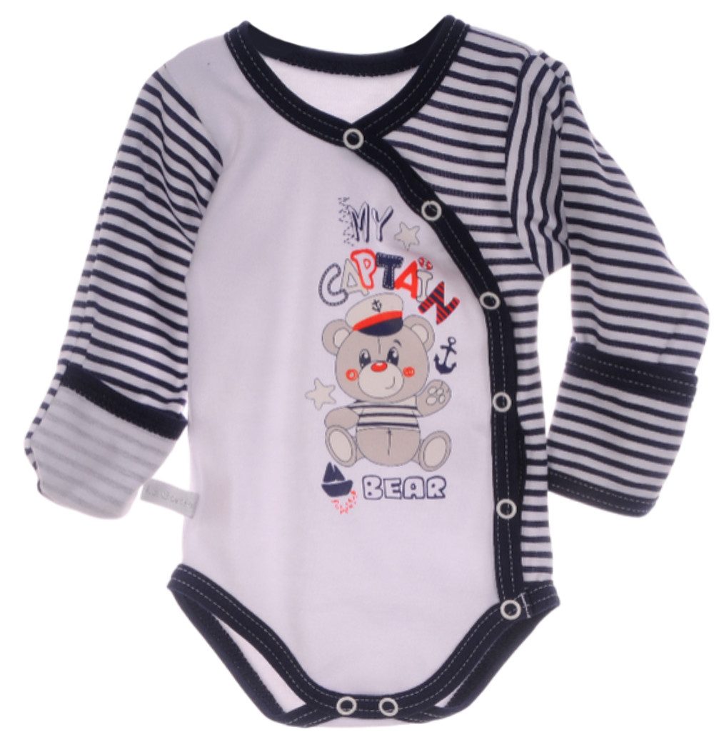 La Bortini Wickelbody Baby Body langarm mit Kratszchutz gestreift Langarmbody aus reiner Buamwolle, 44 50 56 62 68 74 80 86 92 98 104 110