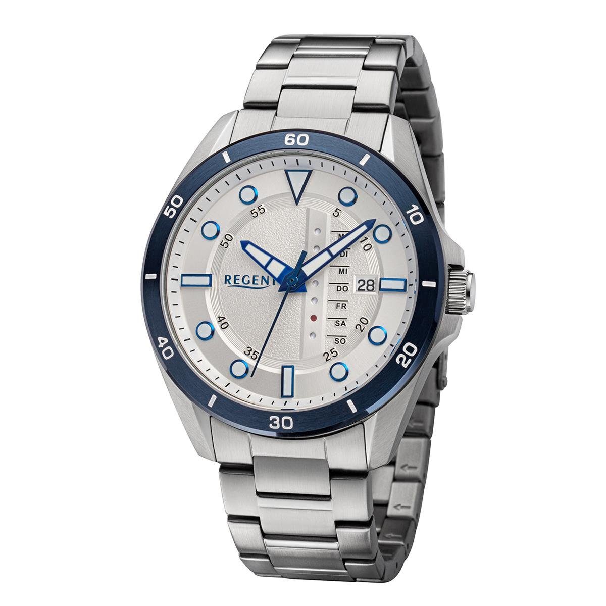 Quarzuhr blauer Uhr Lünette, mit BA-632 Herren (1-tlg) Regent Regent Edelstahl