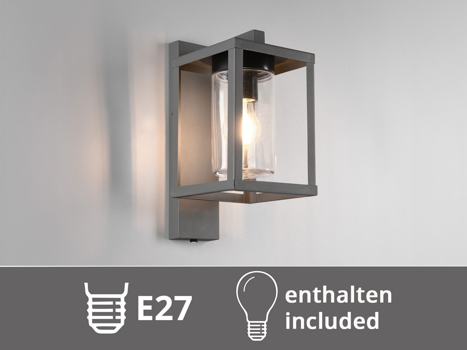 TRIO Leuchten LED Außen-Wandleuchte inkl. E27 LED, Höhe 33cm, Dämmerungssensor, LED wechselbar, warmweiß, Wand Außenleuchte, Fassadenbeleuchtung Hauswand Haustü – Bild 5 von 5