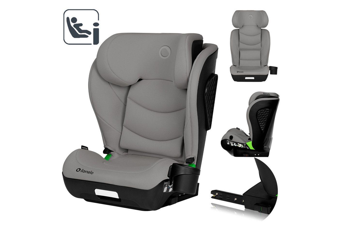 lionelo Autokindersitz NEAL I-SIZE, ab: ca. 3,5 Jahre (entsprechend einer Körpergröße ab 100 cm)., bis: ca. 12 Jahre (entsprechend einer Körpergröße bis 150 cm)., ab: 100 cm, bis: 150 cm, (Set mit Getränkehalter und Isofix-Adapter), Isofix&Gurt/Waschbarer