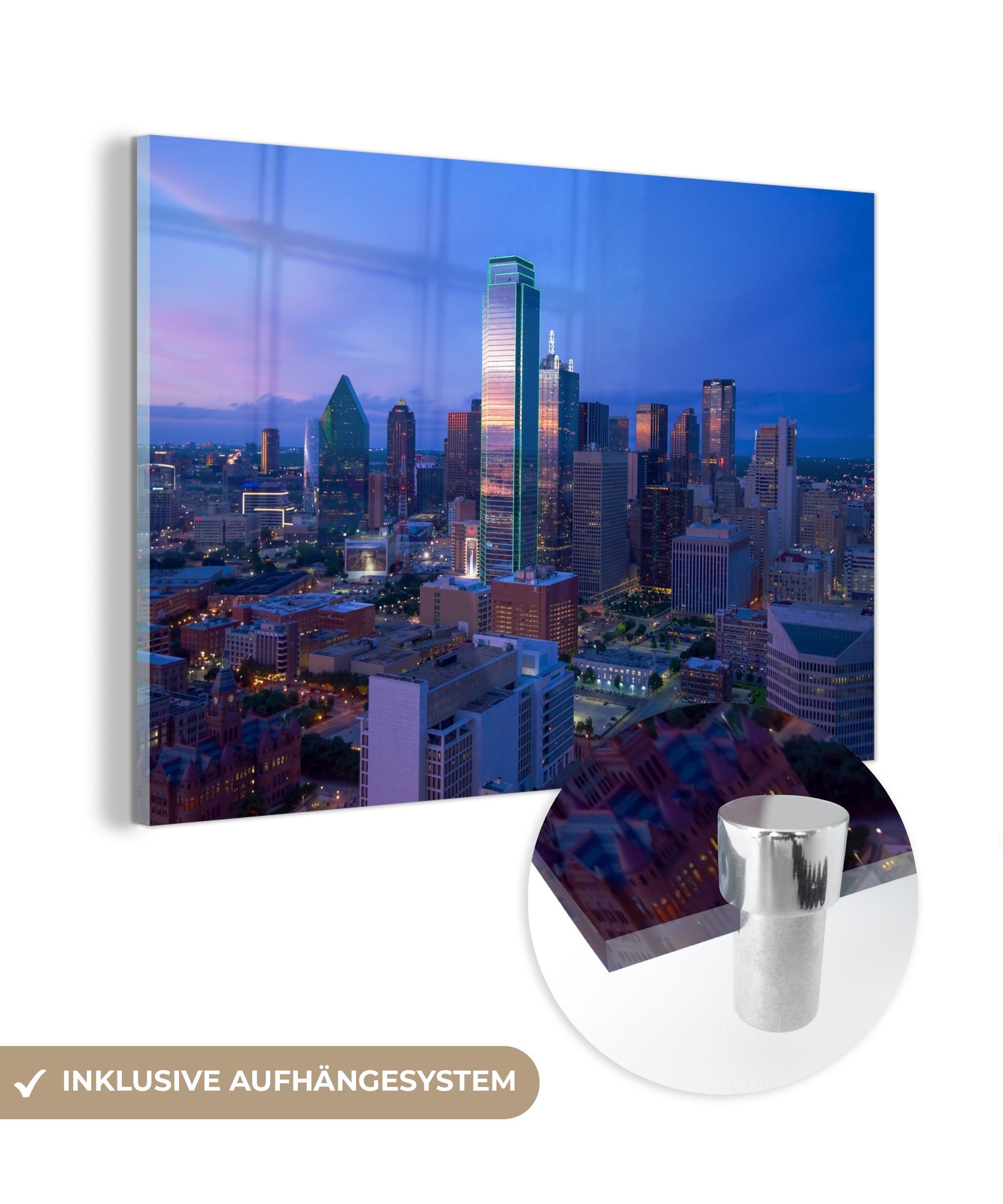 MuchoWow Acrylglasbild Skyline von Dallas, (1 St), Acrylglasbilder Wohnzimmer & Schlafzimmer | Bilder