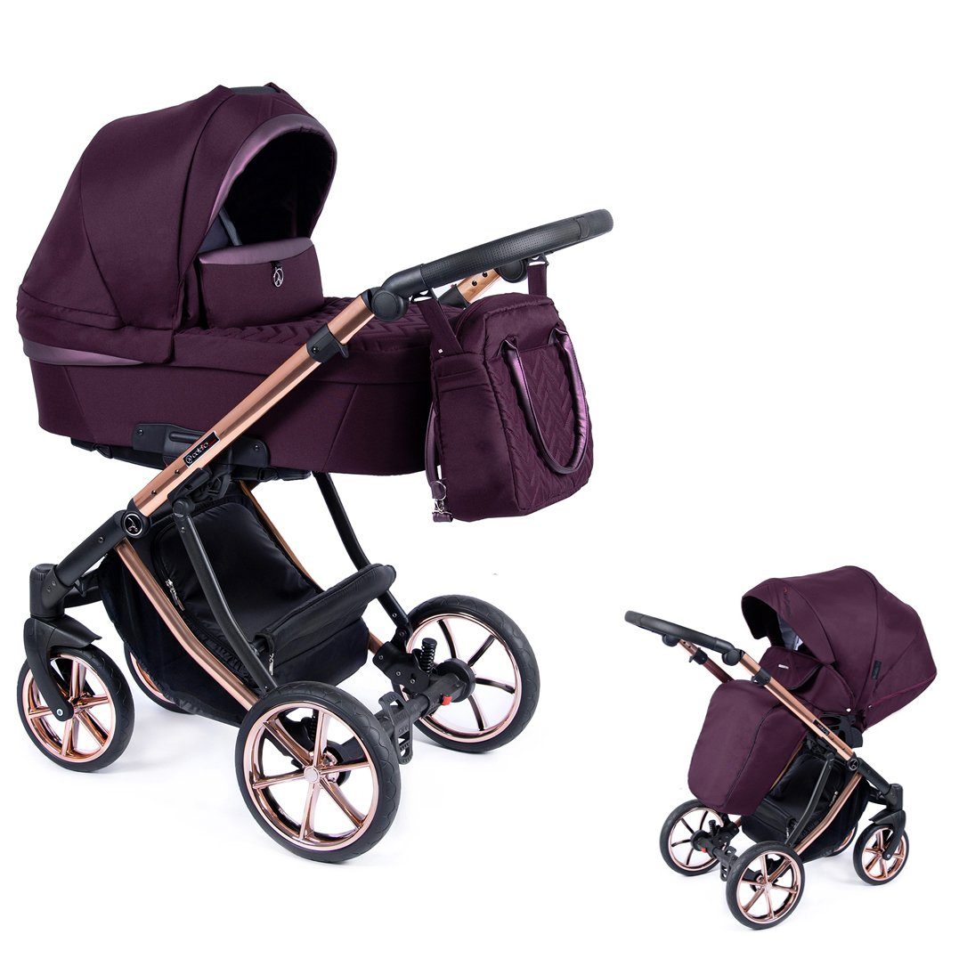 babies-on-wheels Kombi-Kinderwagen 2 in 1 Kinderwagen-Set Dante - 11 Teile - in 16 Farben Bordeaux = Gestell kupfer
