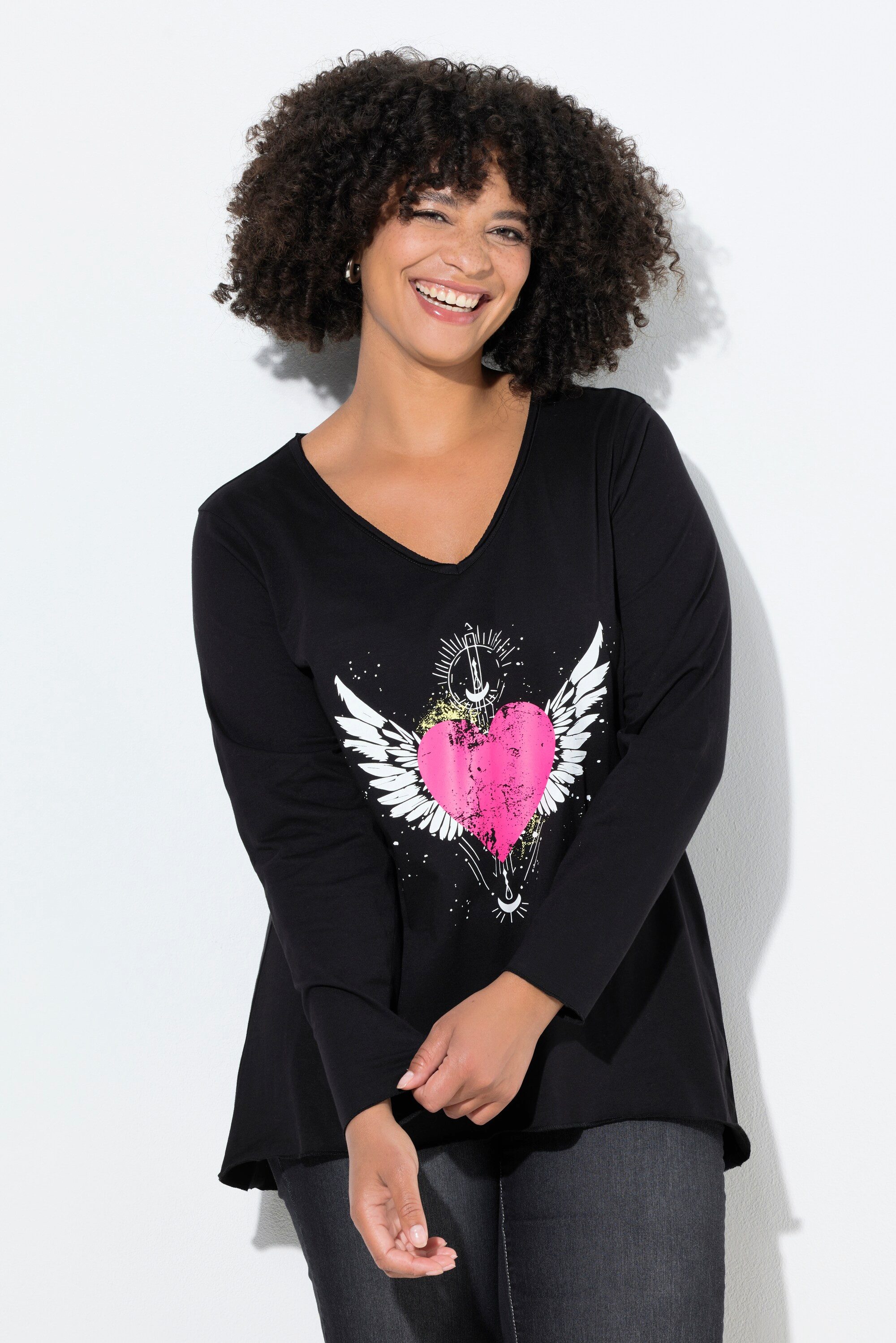 T-Shirt Langarmshirt A-Linie Herz-Motiv