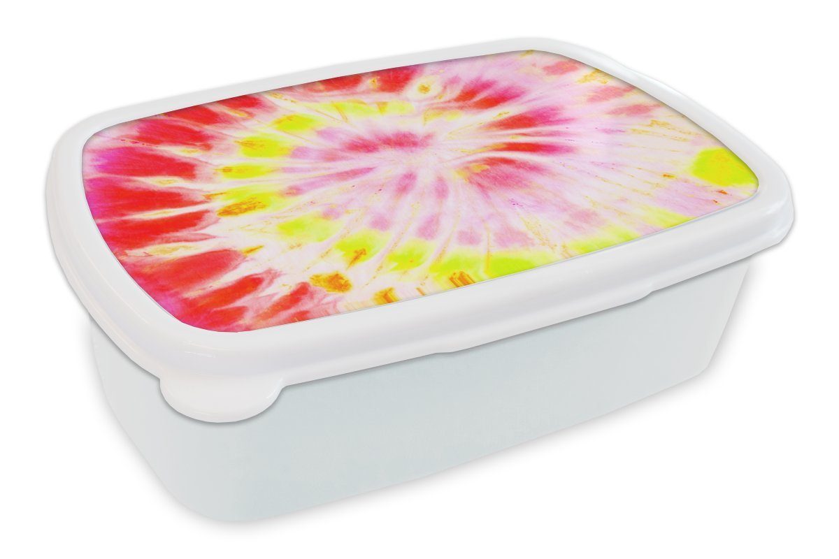 MuchoWow Lunchbox Sommer - Krawattenfärbung - Regenbogen, Kunststoff, (2-tlg), Brotbox für Kinder und Erwachsene, Brotdose, für Jungs und Mädchen weiß