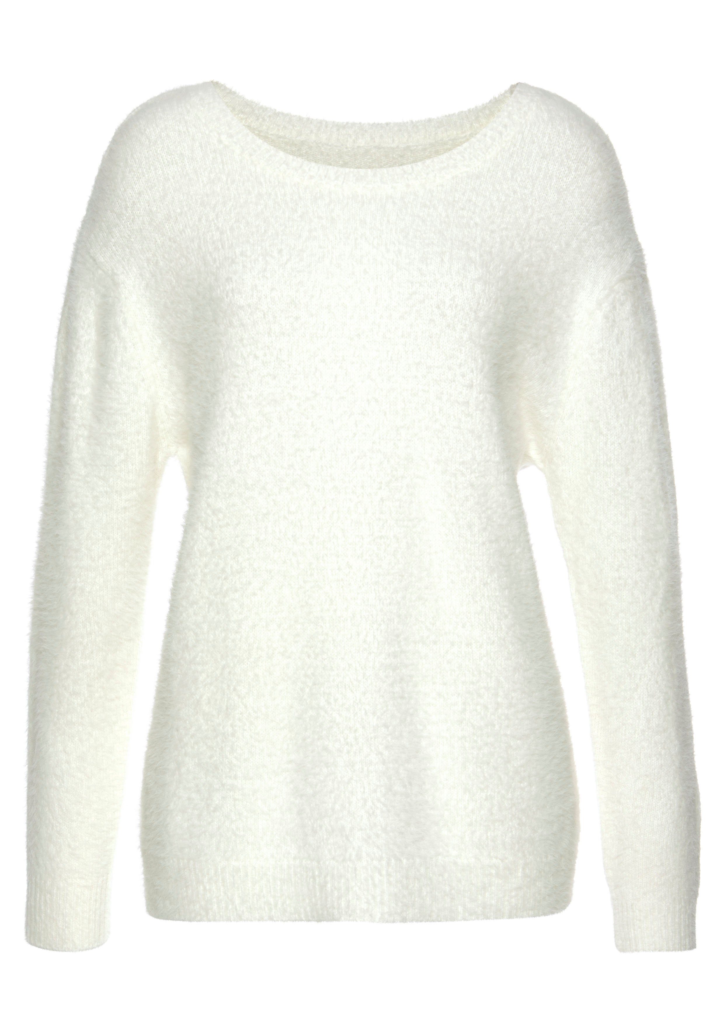LASCANA Rundhalspullover aus weichem Garn mit Flausch-Effekt Kuschelpullover, lockerer Damenpullover, super weicher Strick, Basic – Bild 2 von 5