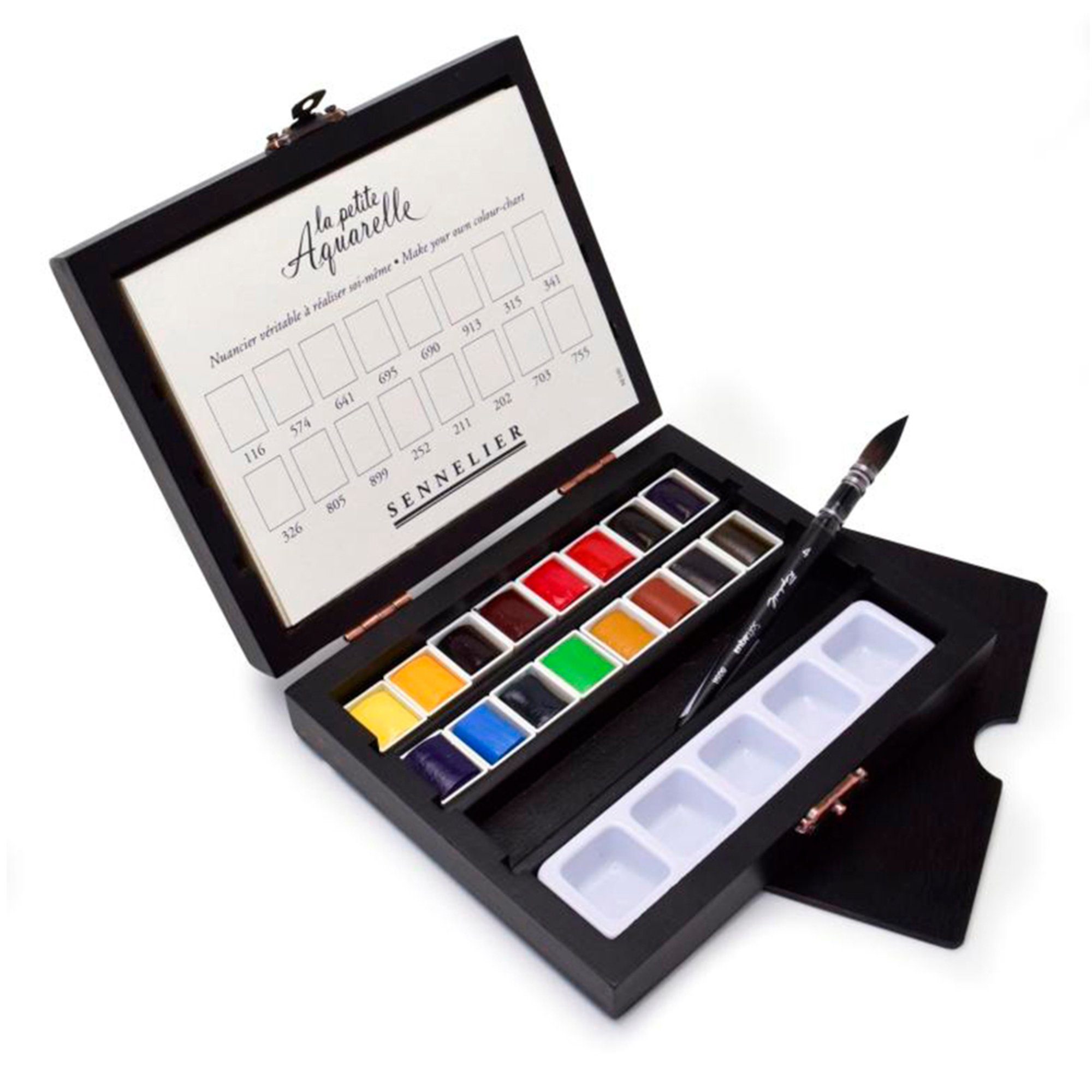 SENNELIER Aquarellfarbe La Petite Aquarelle Feine Aquarellfarbe, 16 halbe Näpfchen, Reisebox inkl. Zubehör