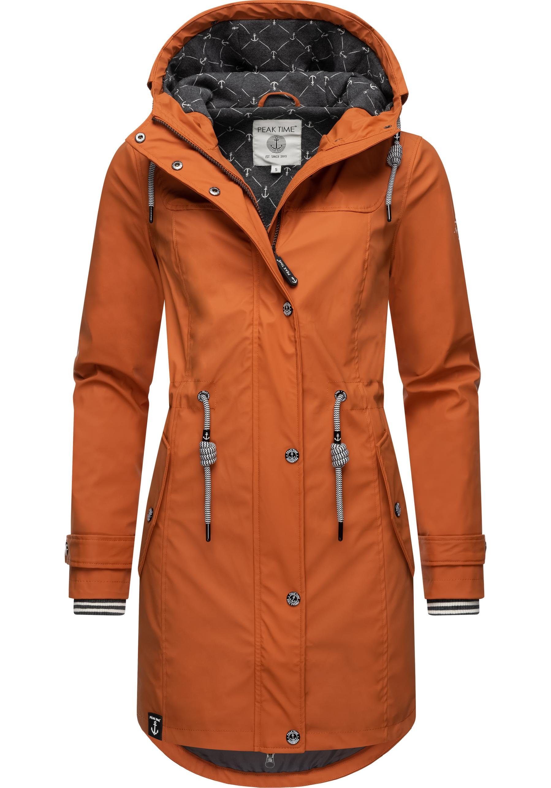 PEAK TIME taillierter stylisch Regenmantel Regenjacke für L60042 Damen rotbraun