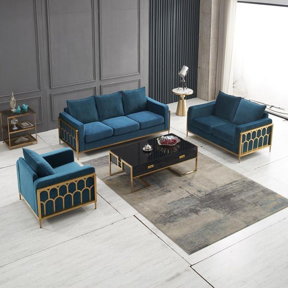 JVmoebel Polster in Sofagarnitur Made Garnitur, 3+2 Sofa Sitz Europe Blaue Couch Sitzer Sofa