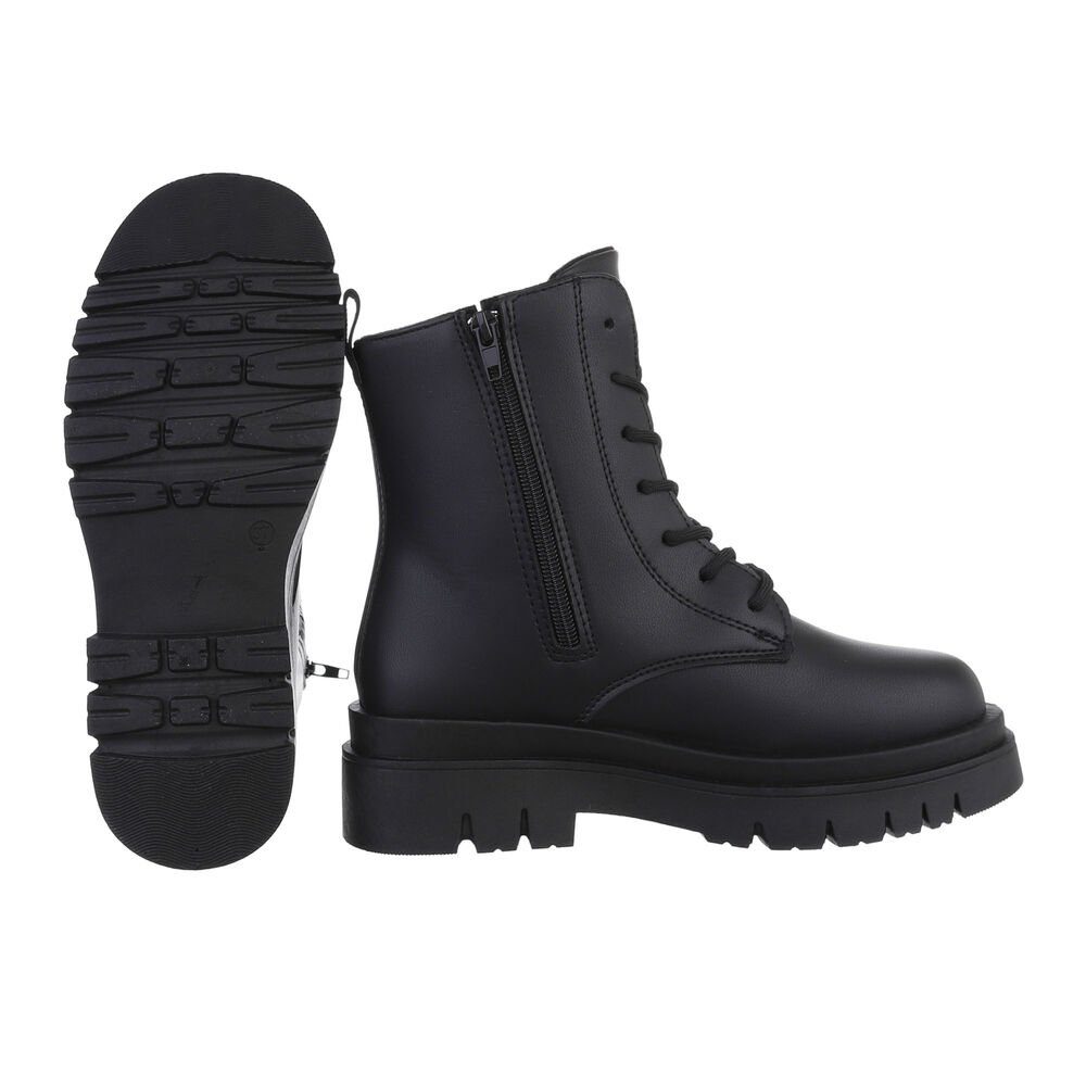 Schwarz Ital-Design Blockabsatz Schnürschuhe Damen Plateaustiefeletten Stiefelette in Biker