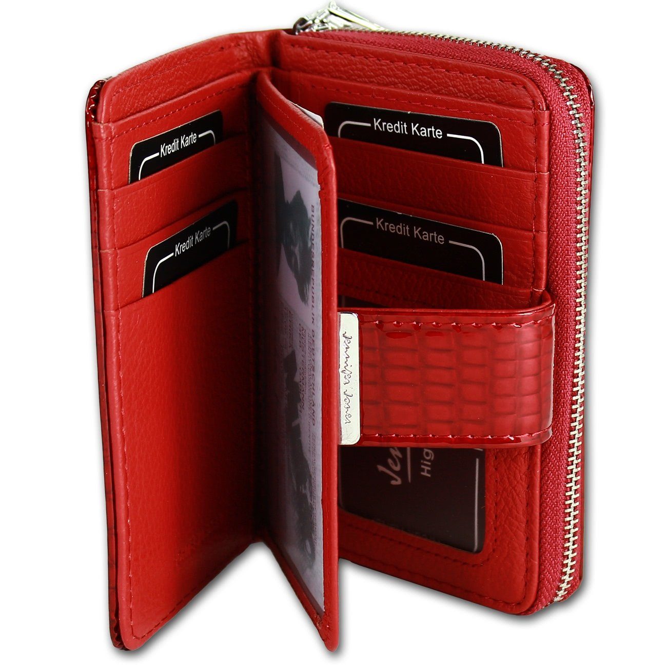 Jennifer Jones Geldbörse Jennifer Jones Damen Börse RFID Blocker (Portemonnaie, Portemonnaie), Damen Portemonnaie Echtleder Größe ca. 12cm, rot – Bild 4 von 5