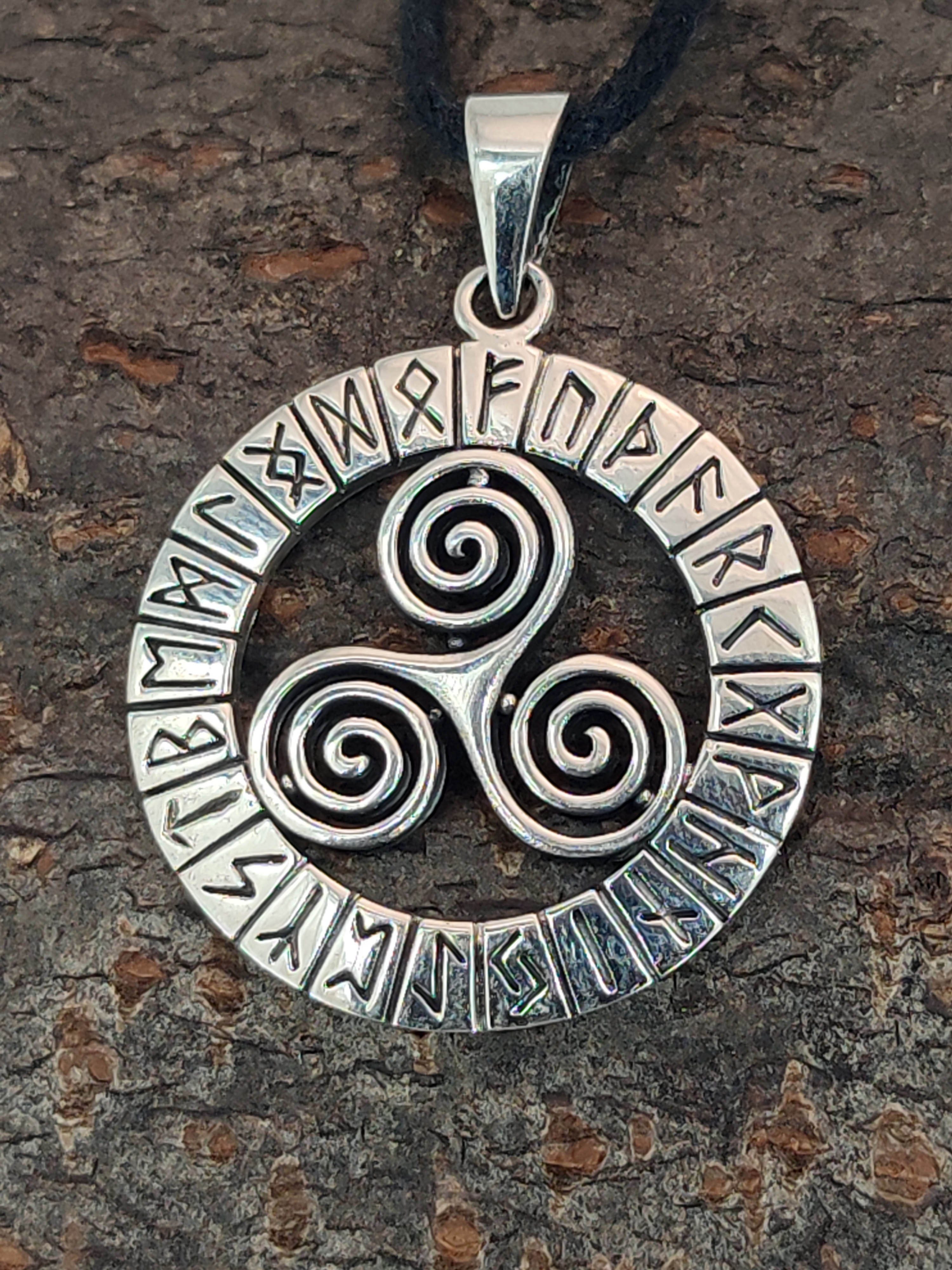 Kiss of Leather Kettenanhänger Triskelen Anhänger 925 Silber Triskele Runen Ring Runenring Futhark